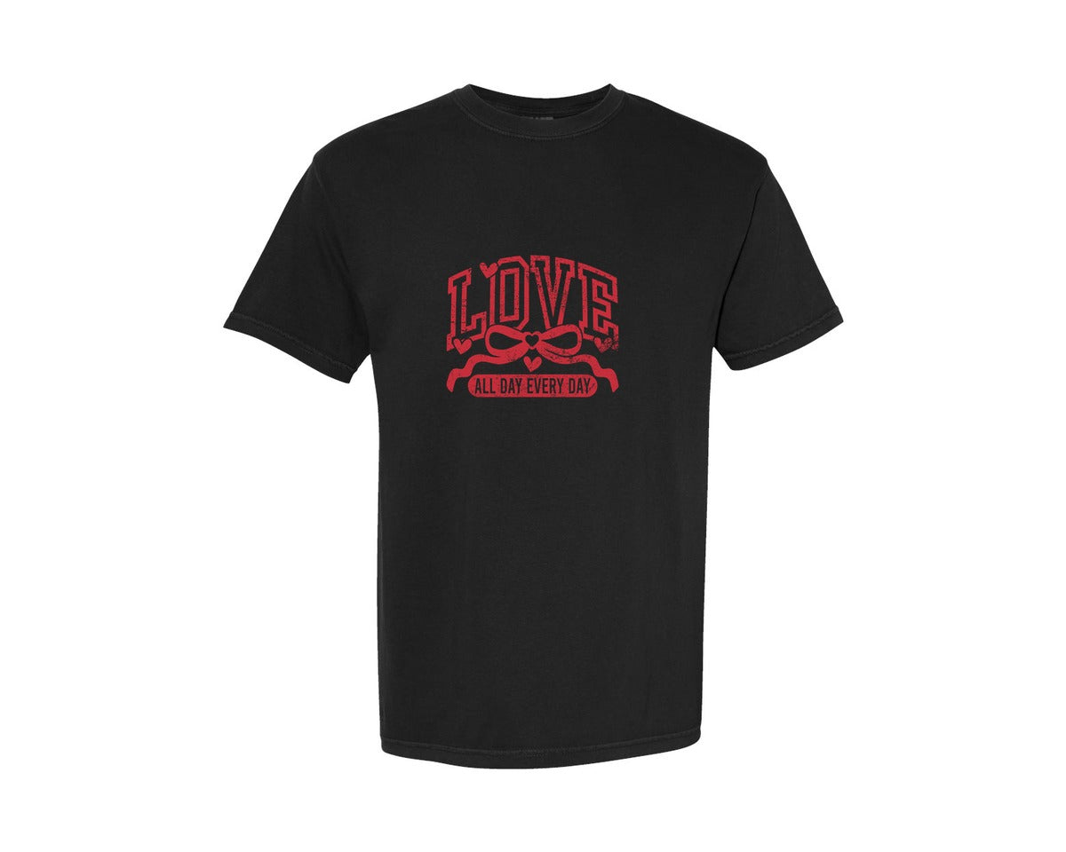 brand:Comfort Colors|color:Black|Love All Day Every Day Love Bow 2 Graphic T-Shirt