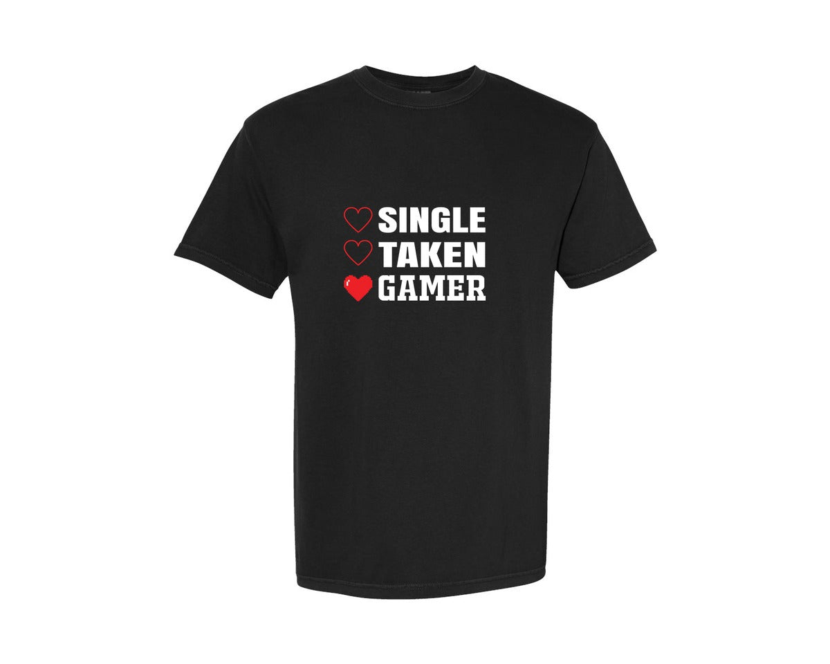 brand:Comfort Colors|color:Black|Funny Valentine Single Taken Gamer Graphic T-Shirt