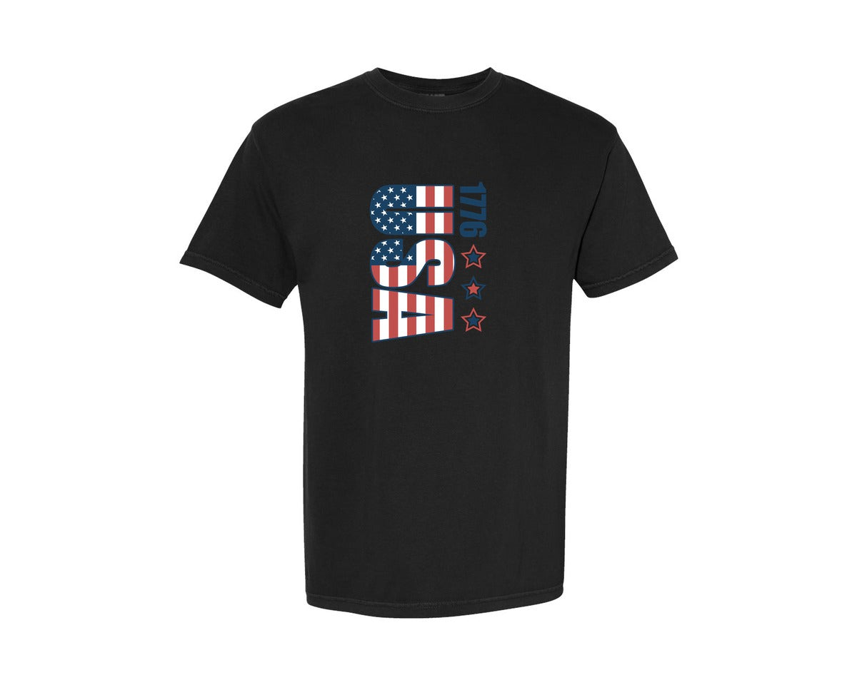 brand:Comfort Colors|color:Black|Retro Usa 1776 Flag Graphic T-Shirt