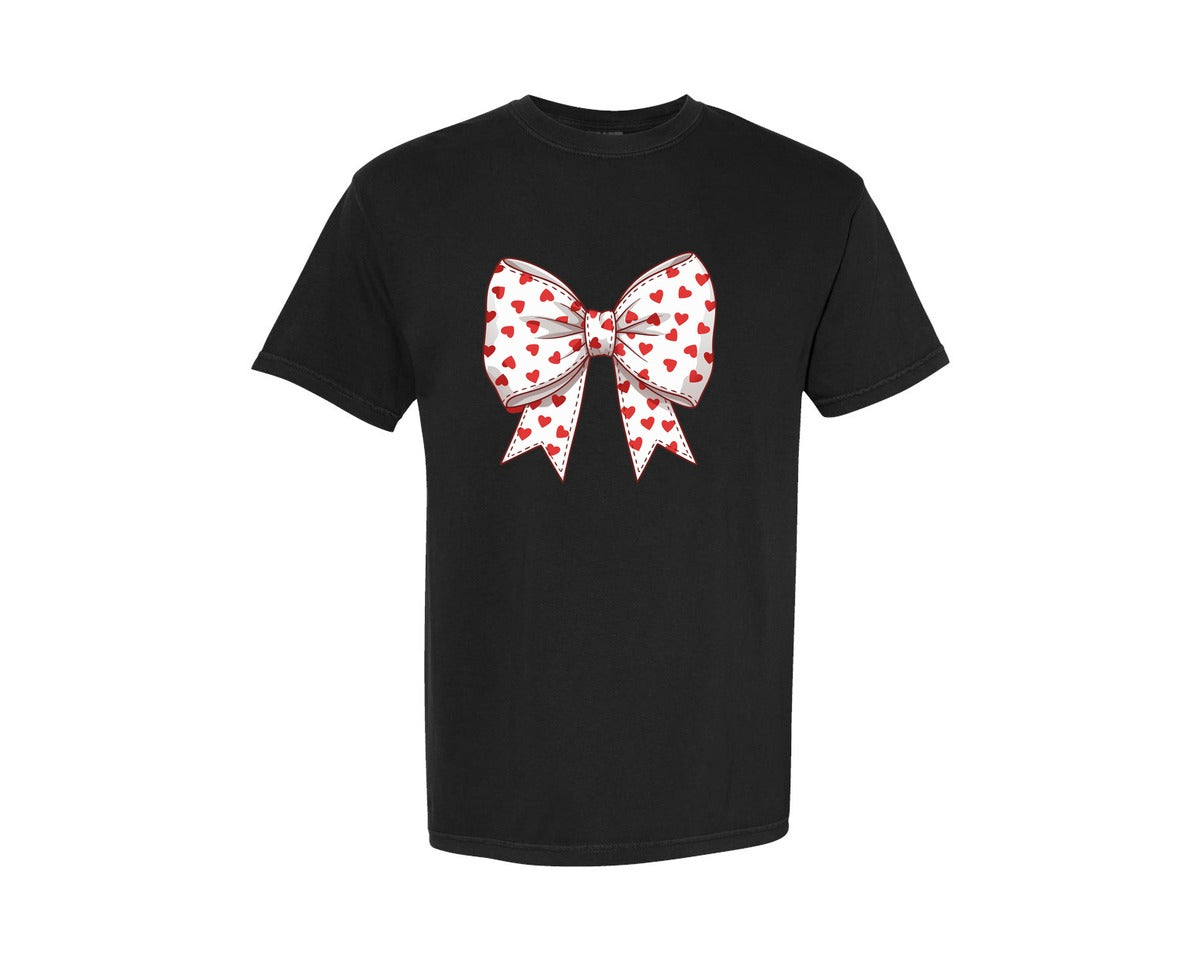 brand:Comfort Colors|color:Black|Coquette Valentines Day Heart Bow Graphic T-Shirt