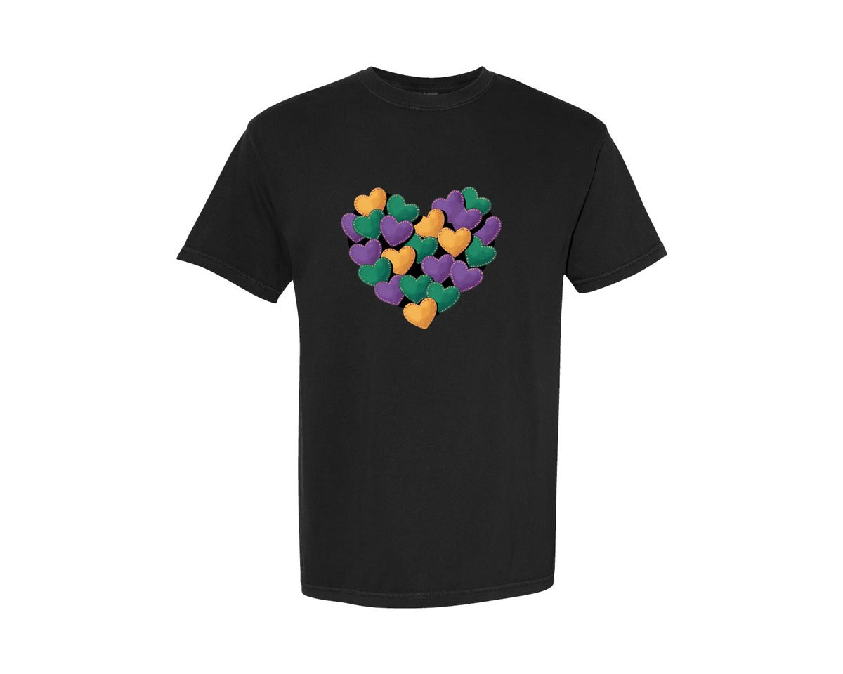 brand:Comfort Colors|color:Black|Mardi Gras Heart Painted Carnival S 3 Graphic T-Shirt