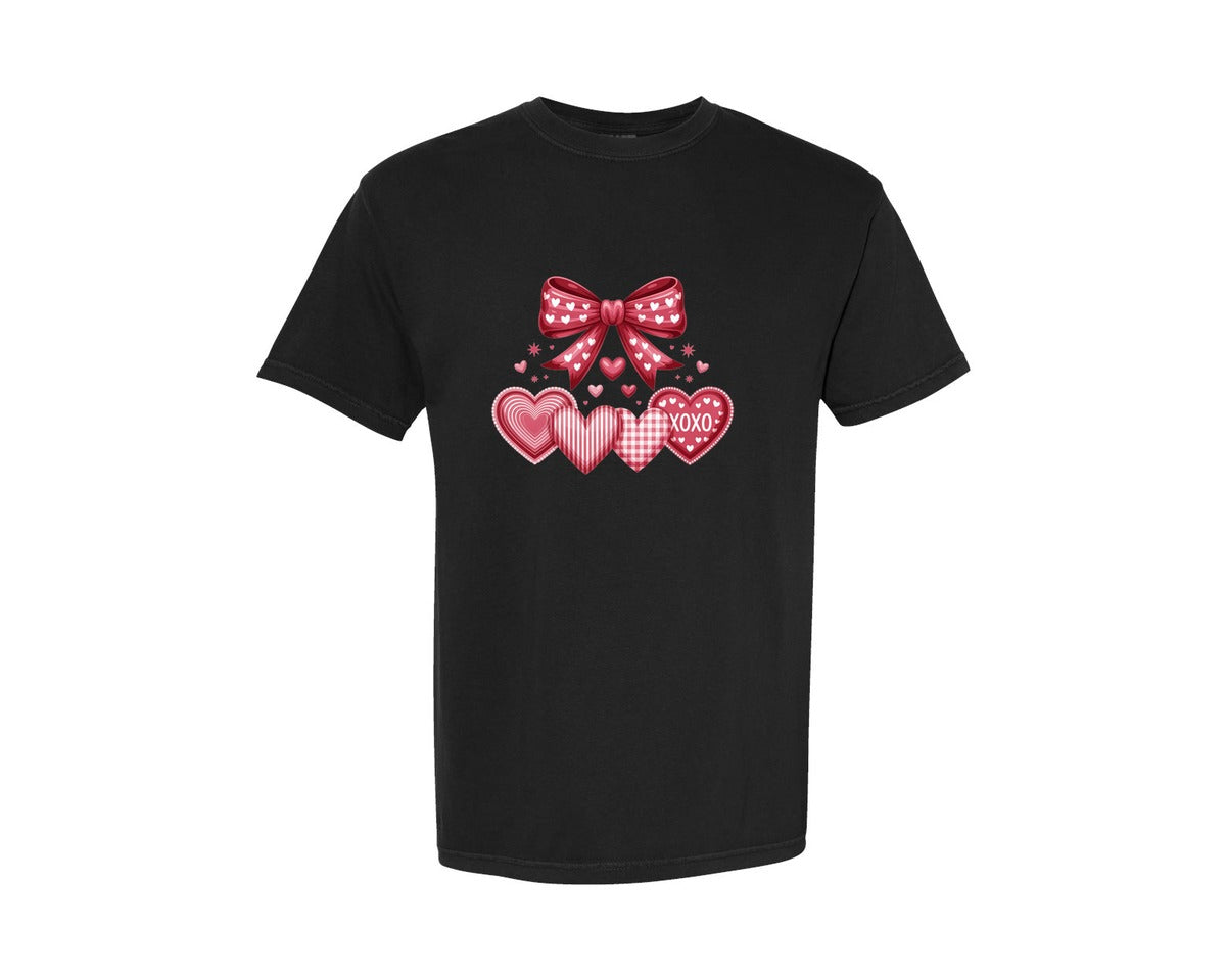 brand:Comfort Colors|color:Black|Romantic Valentine S Day Hearts And Bow Graphic T-Shirt