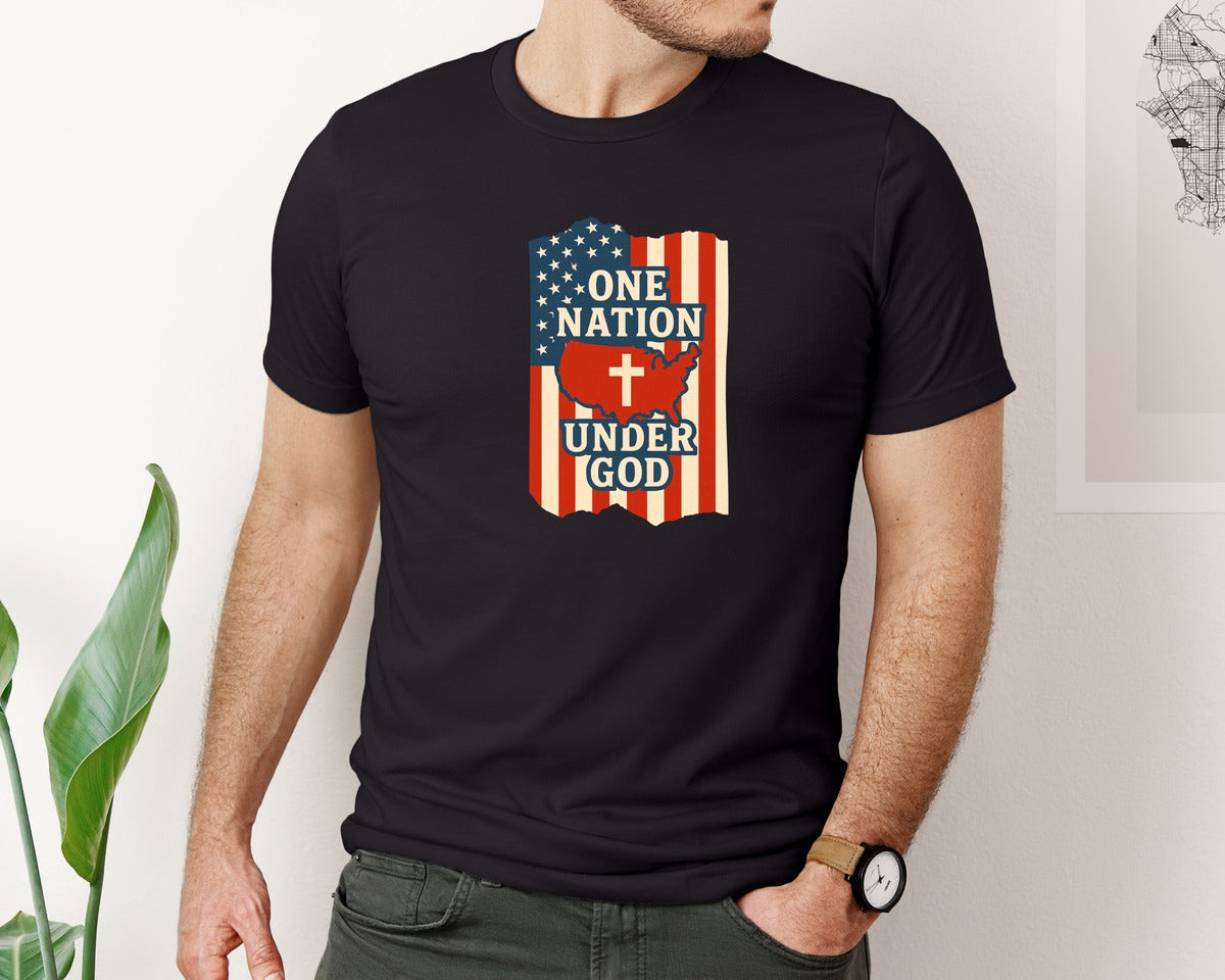 brand:Bella Canvas|color:Black|One Nation Under God Cross Graphic T-Shirt