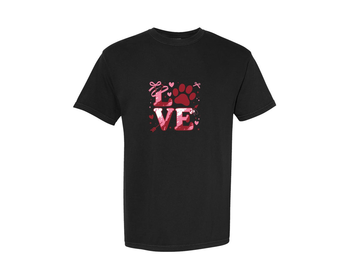 brand:Comfort Colors|color:Black|Dog Valentine Brushstroke Love T Shirt 2 Graphic T-Shirt