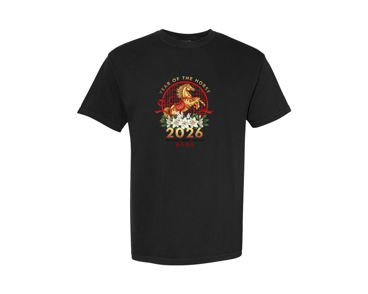 brand:Comfort Colors|color:Black|Year Of The Horse 2026 Chinese New Year 2 Graphic T-Shirt