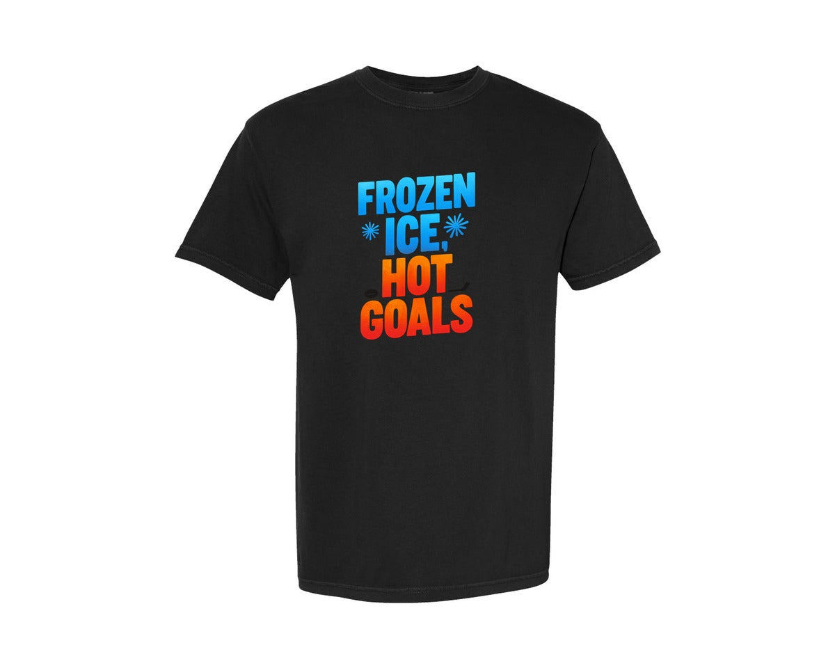 brand:Comfort Colors|color:Black|Frozen Ice Hot Goals Hockey Graphic T-Shirt
