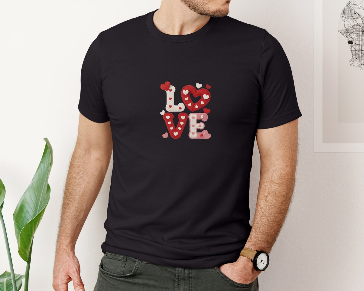 brand:Bella Canvas|color:Black|Faux Yarn Crochet Love Valentine Day 9 Graphic T-Shirt