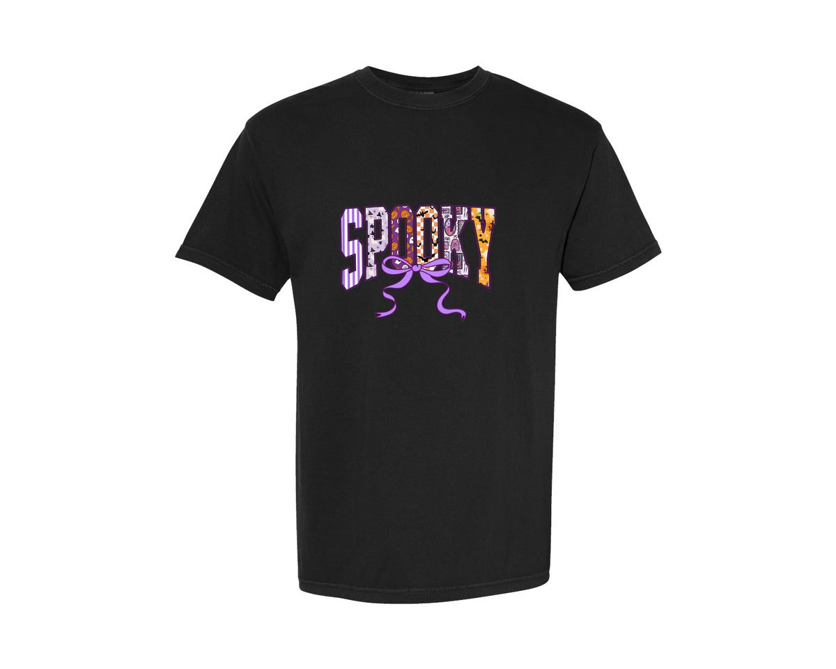 brand:Comfort Colors|color:Black|Spooky Halloween Varsity Coquette Graphic T-Shirt