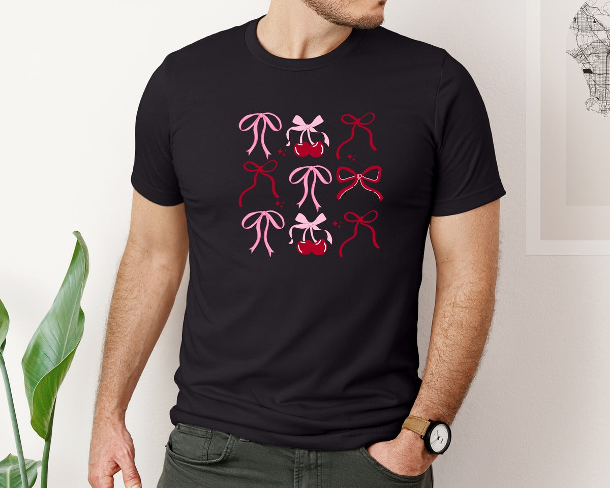 brand:Bella Canvas|color:Black|Coquette Valentine Bows Graphic T-Shirt