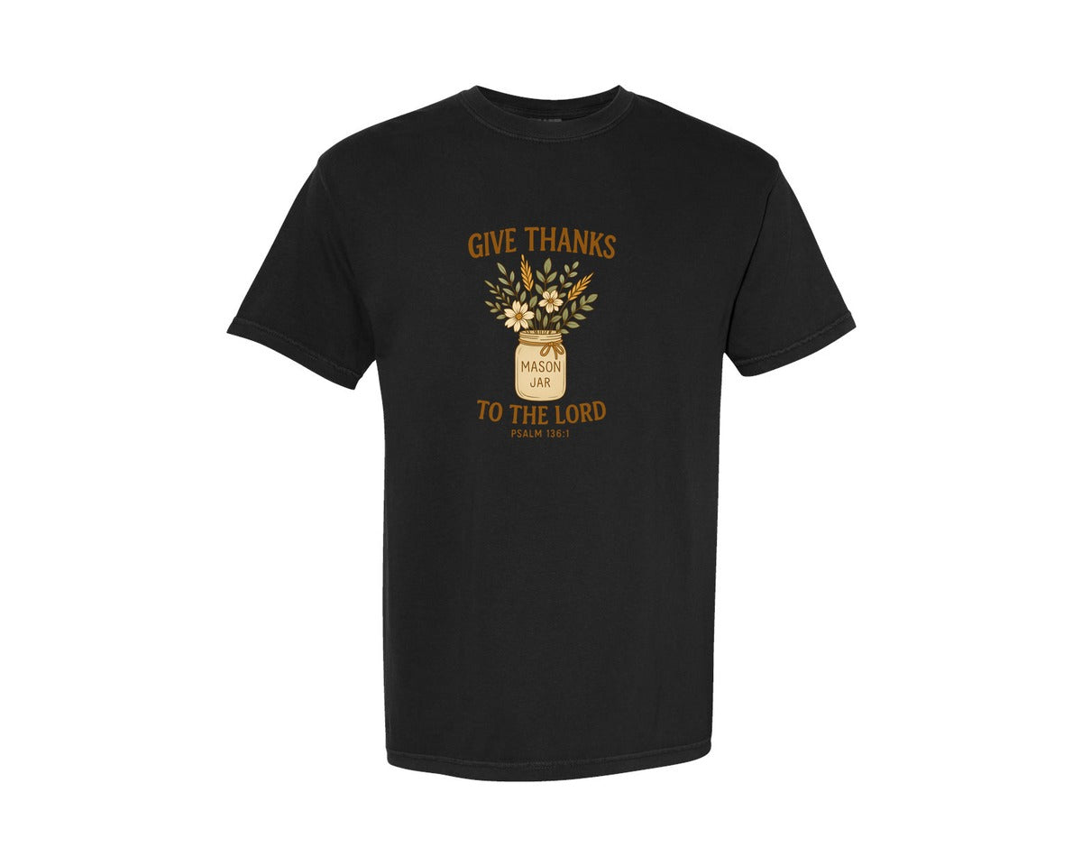 brand:Comfort Colors|color:Black|Christian Fall Floral Jar Art Graphic T-Shirt