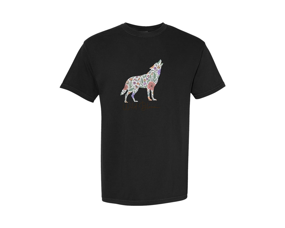 brand:Comfort Colors|color:Black|Wild Bloom Floral Wolf Graphic T-Shirt