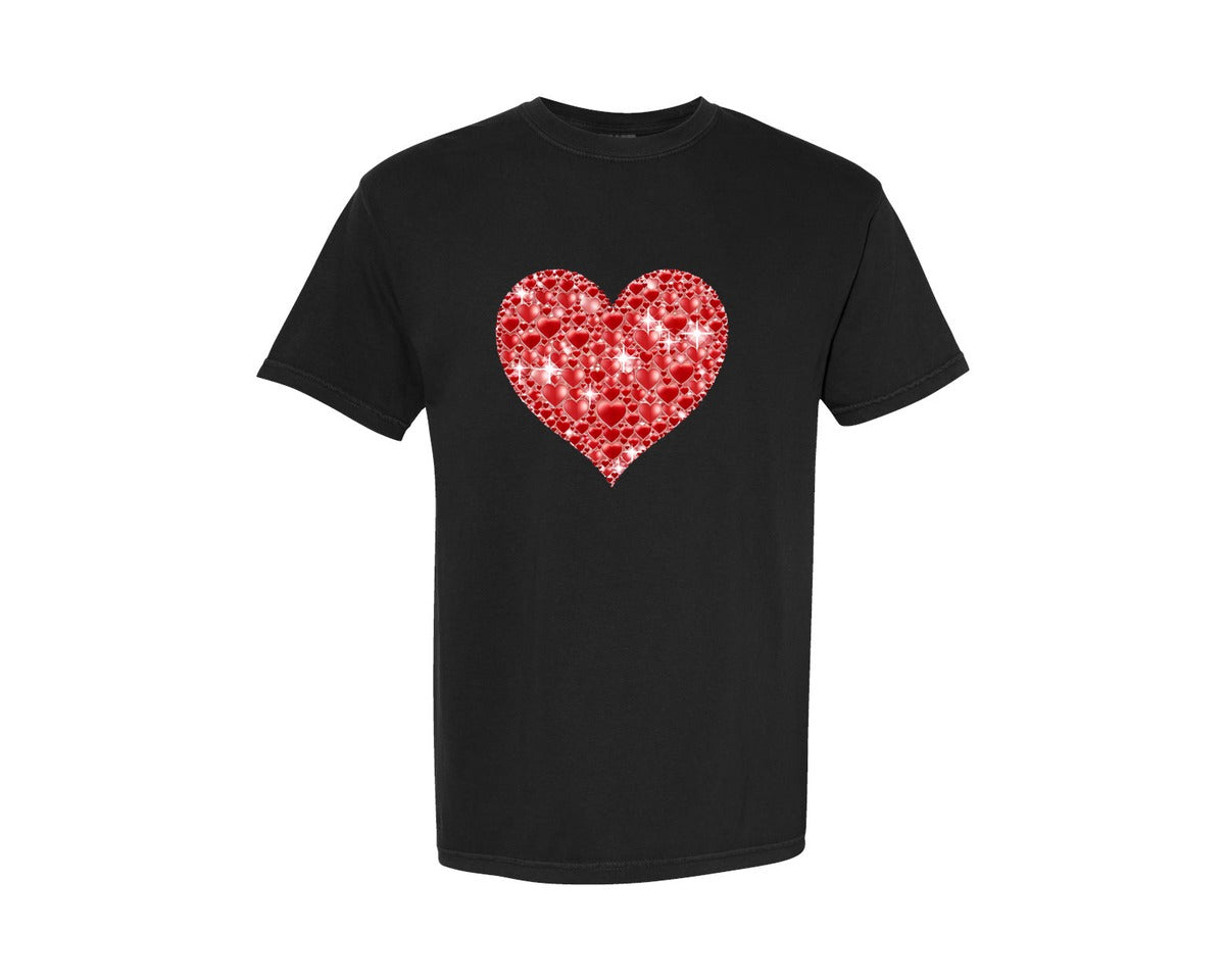 brand:Comfort Colors|color:Black|Glitter Heart Valentine Glitter Graphic T-Shirt