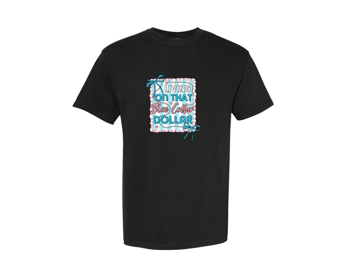 brand:Comfort Colors|color:Black|Preppy Western Blue Collar Dollar Graphic T-Shirt