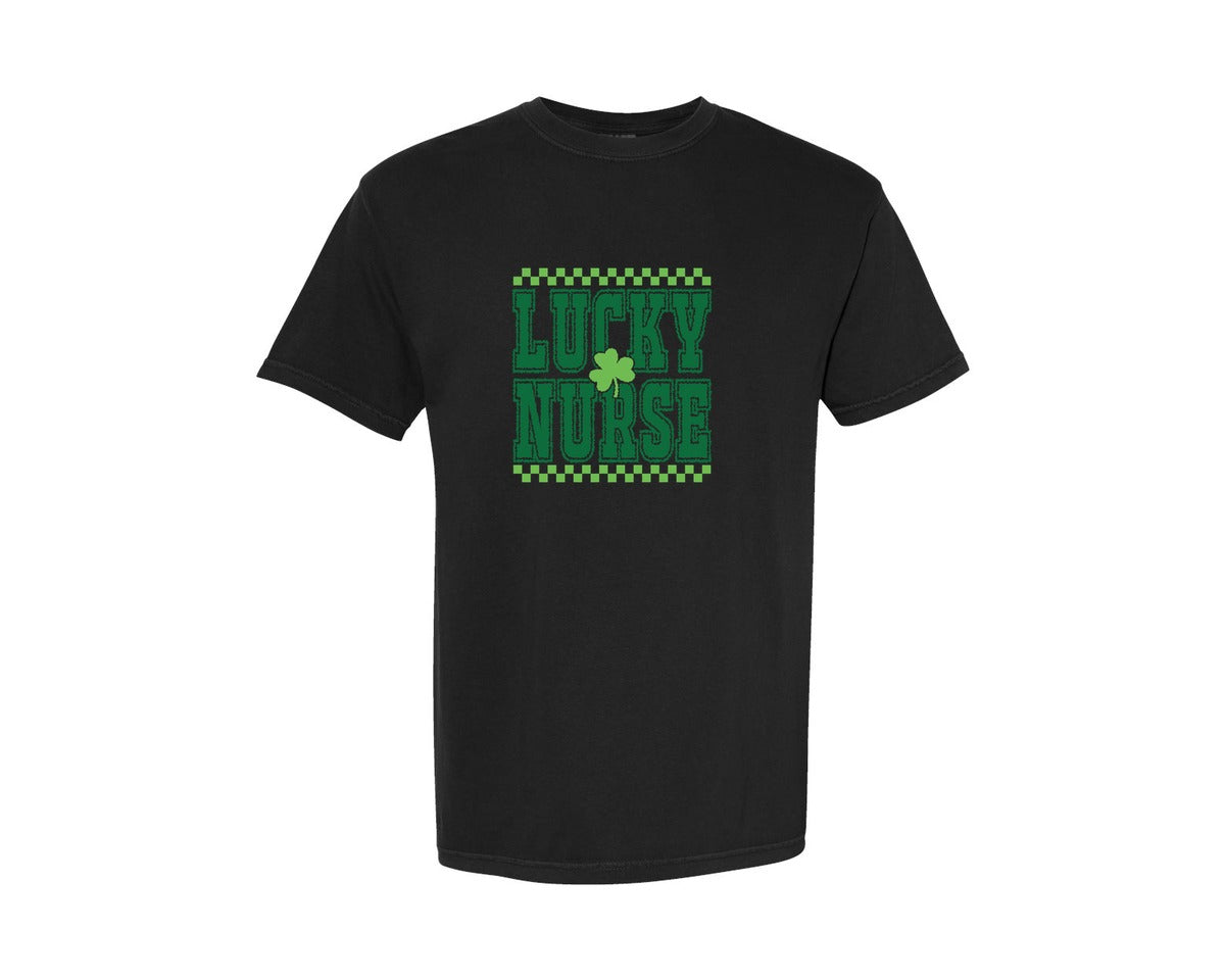 brand:Comfort Colors|color:Black|Lucky Nurse Pngst Patricks Day Graphic T-Shirt