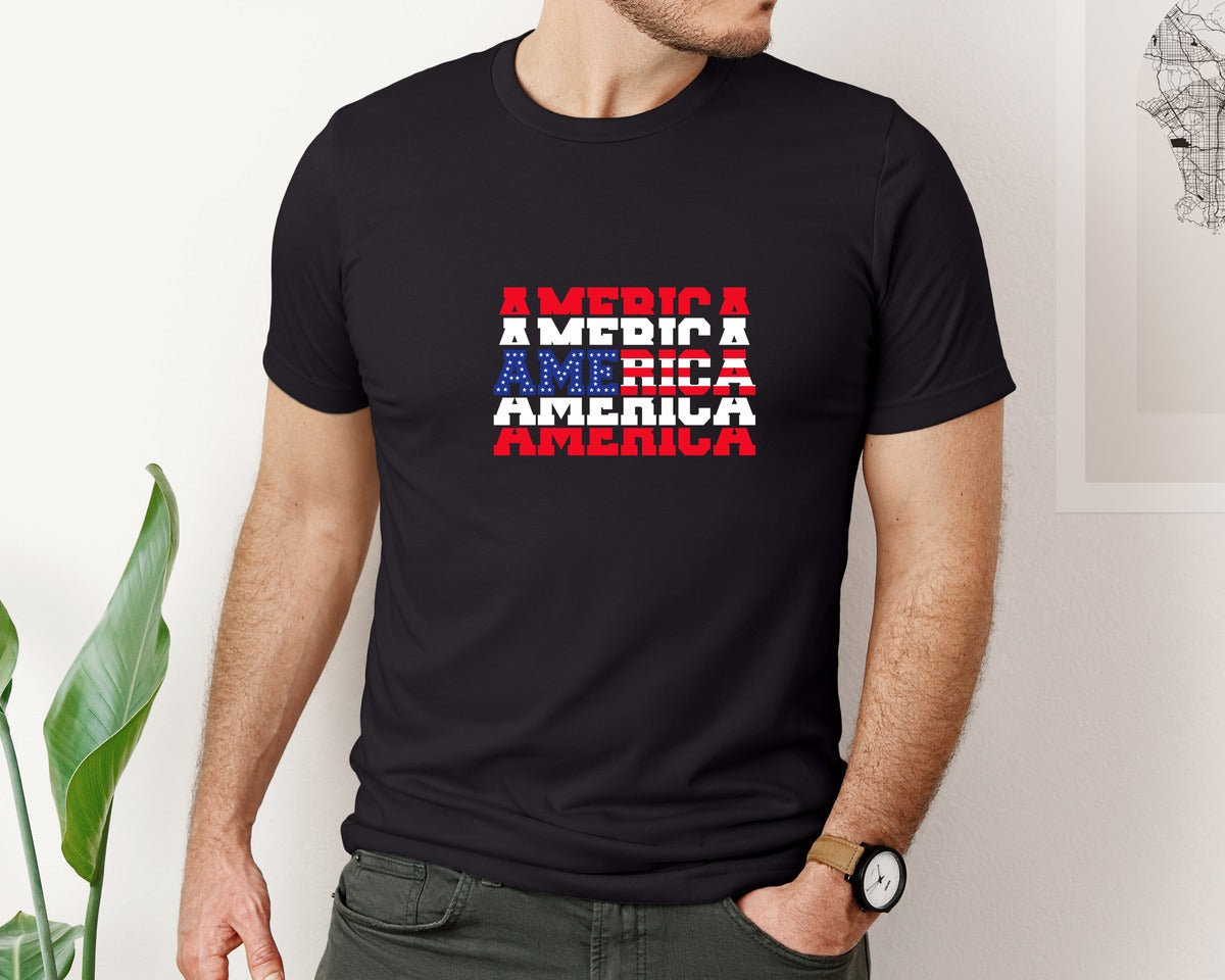 brand:Bella Canvas|color:Black|America Patriotic Design Graphic T-Shirt