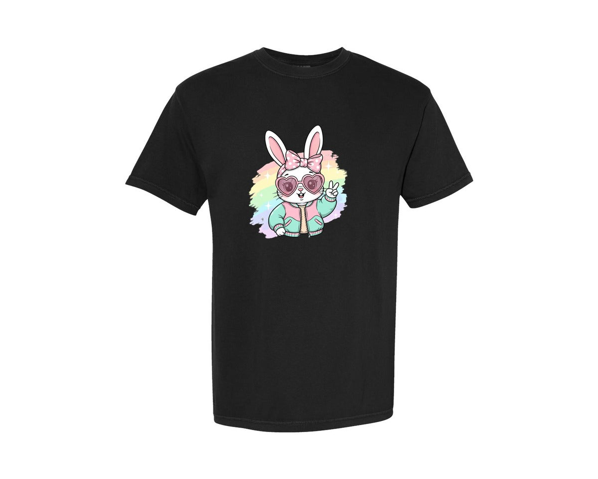 brand:Comfort Colors|color:Black|Glitter Easter Bunny Coquette 7 Graphic T-Shirt