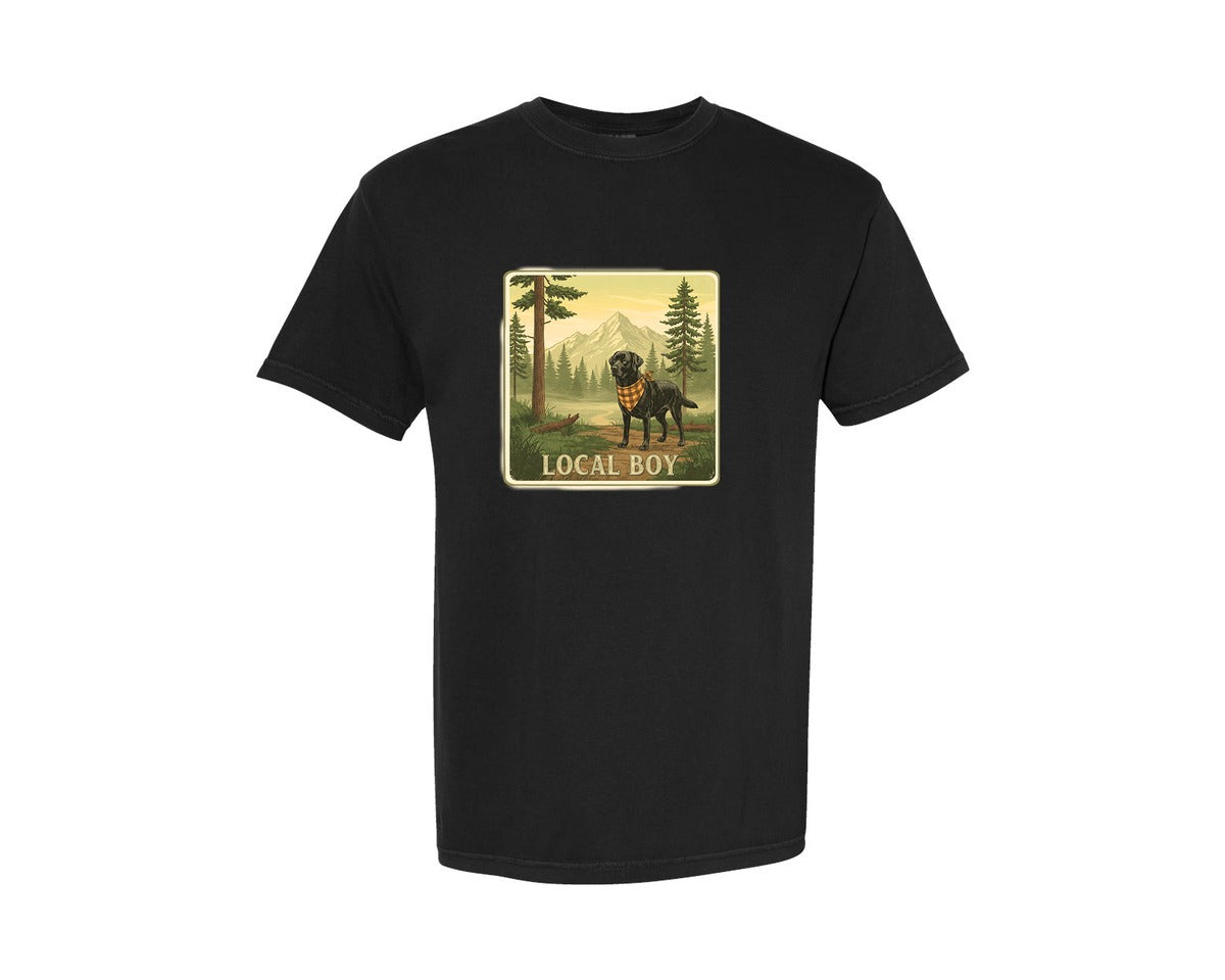 brand:Comfort Colors|color:Black|Local Boy Hunting Dog Graphic T-Shirt