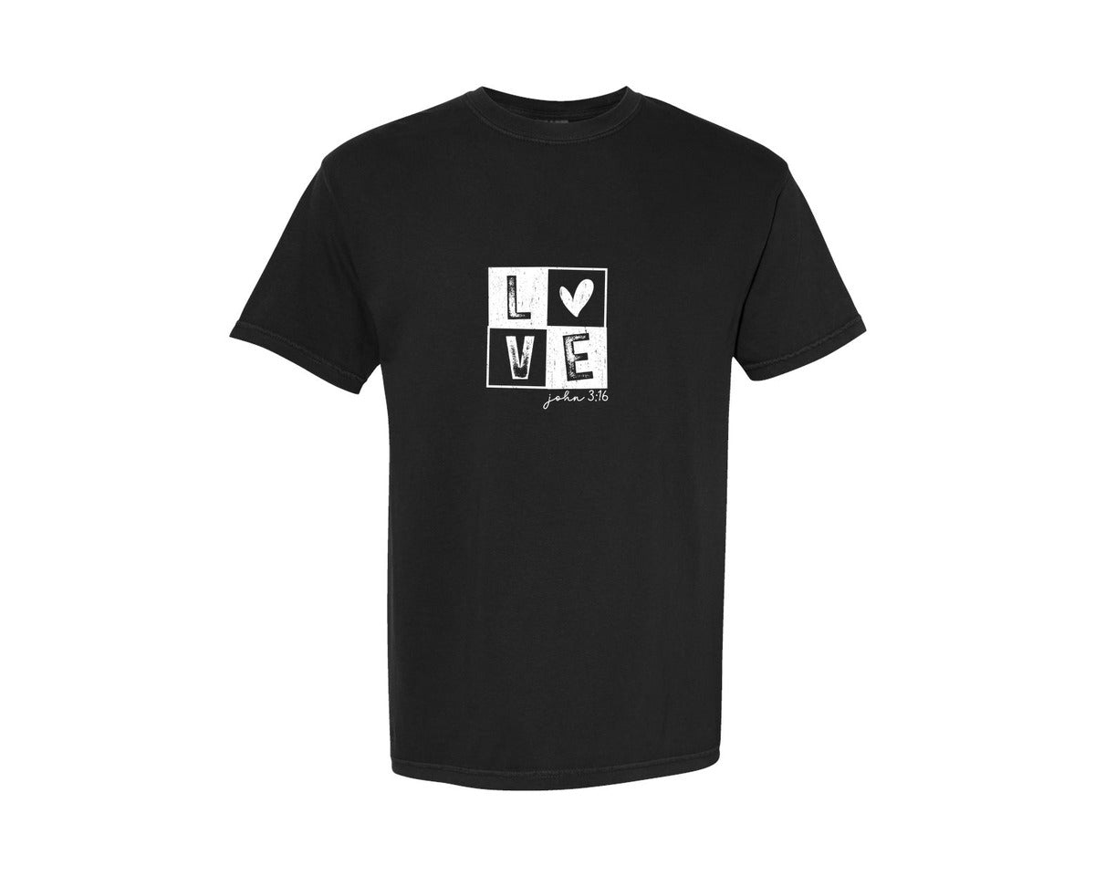 brand:Comfort Colors|color:Black|Loved John 316 Christian Graphic T-Shirt