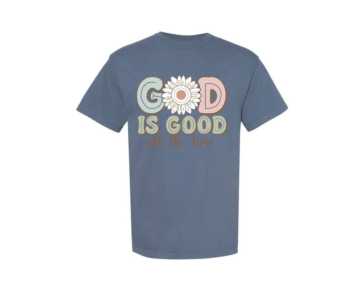 brand:Comfort Colors|color:Blue Jean|God Is Good All The Time Christian 6 Graphic T-Shirt