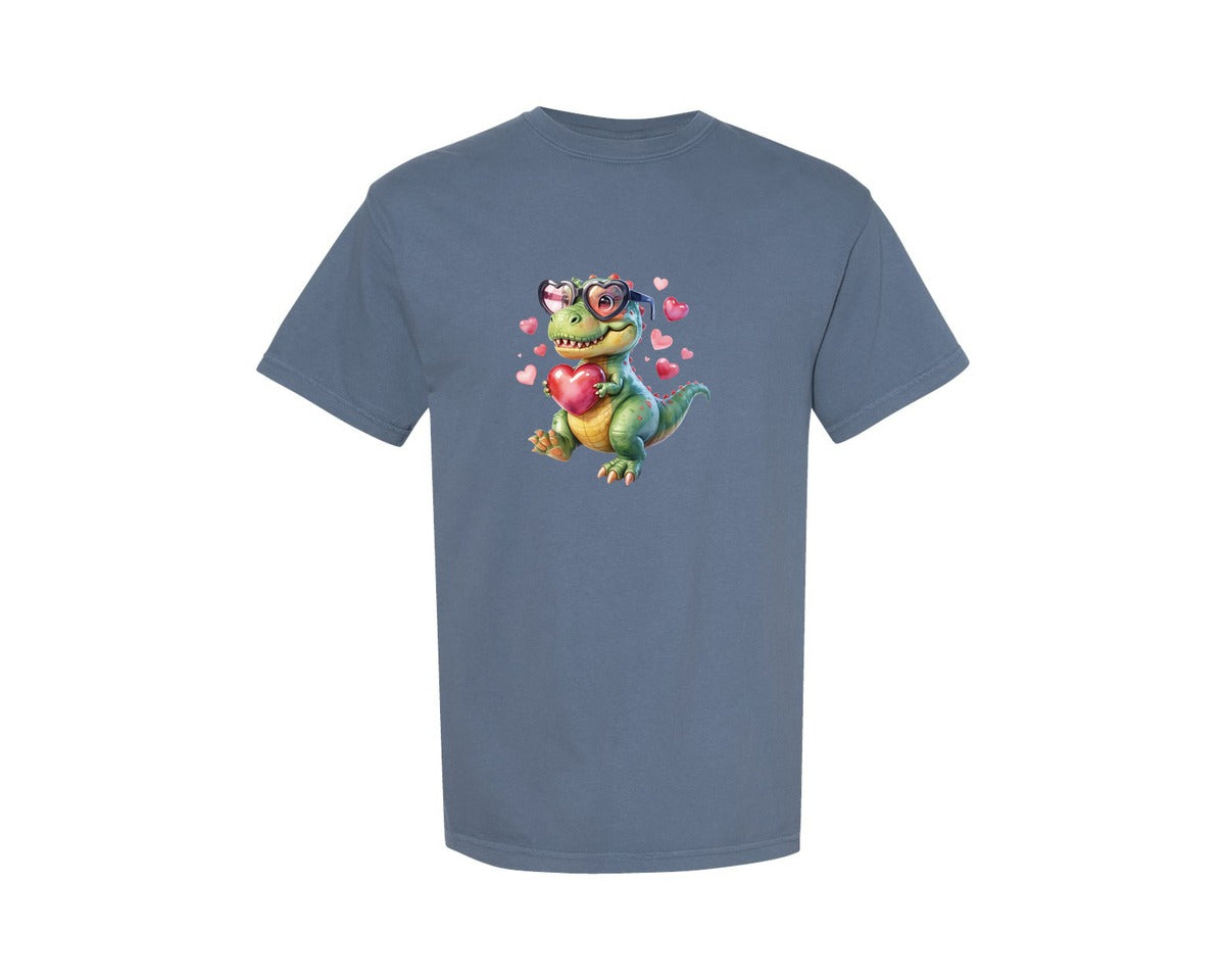 brand:Comfort Colors|color:Blue Jean|Valentines Day T Rex Dino Love 3 Graphic T-Shirt