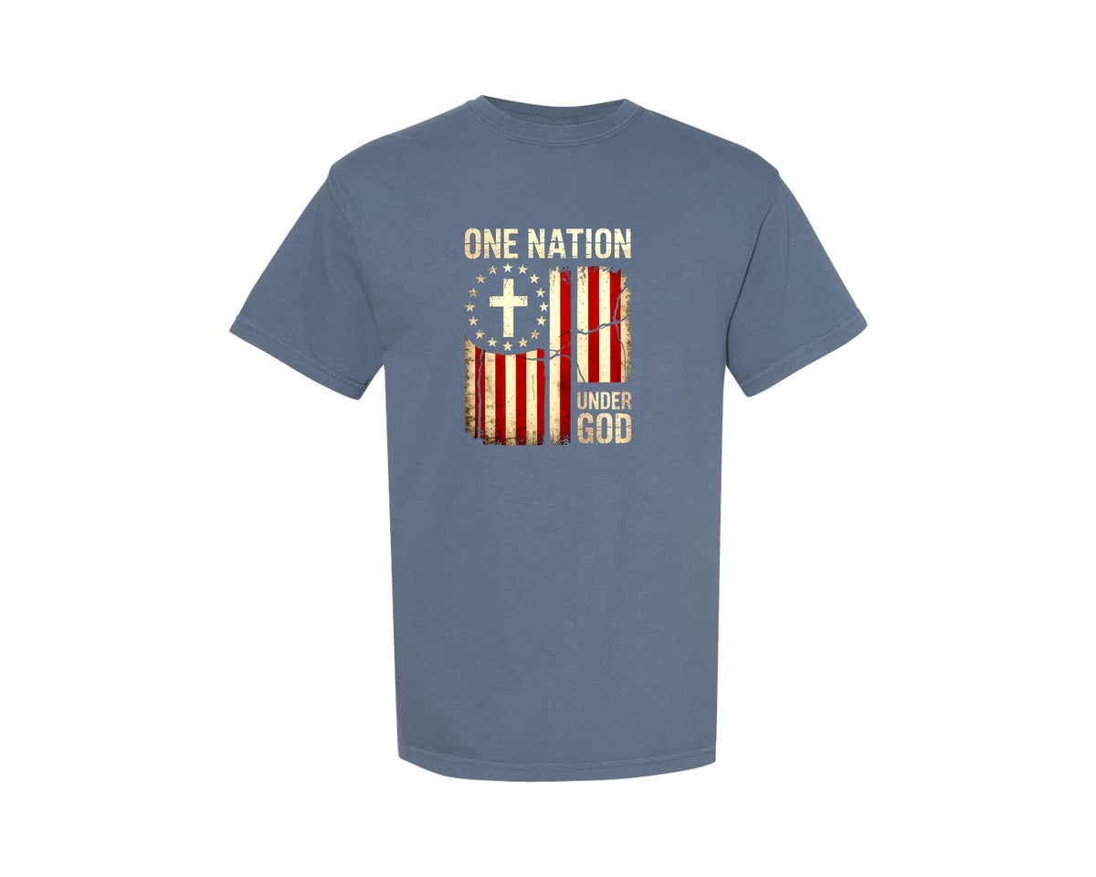 brand:Comfort Colors|color:Blue Jean|One Nation Under God 4Th Of July 4 Graphic T-Shirt