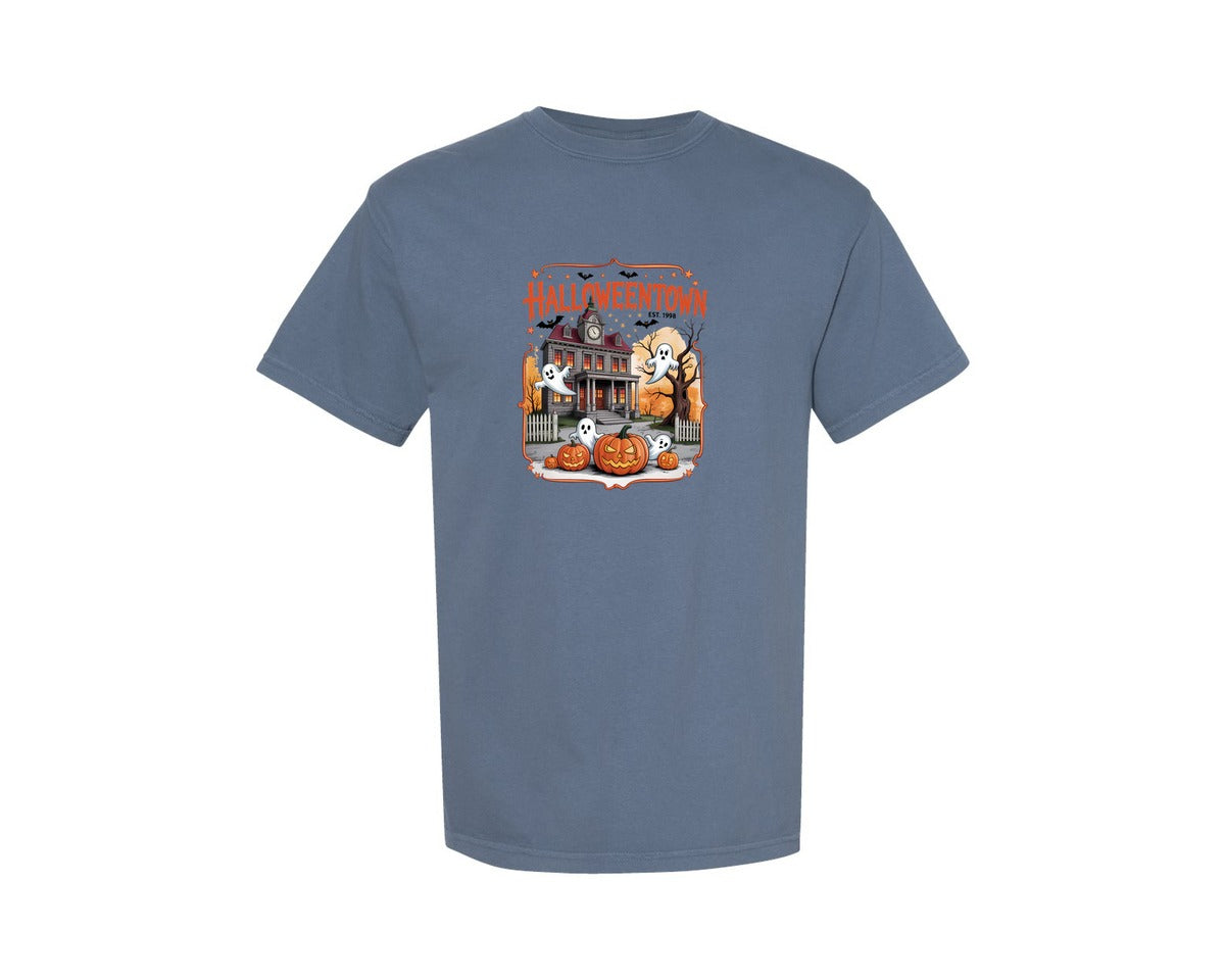 brand:Comfort Colors|color:Blue Jean|Halloweentown Haunted House Graphic T-Shirt