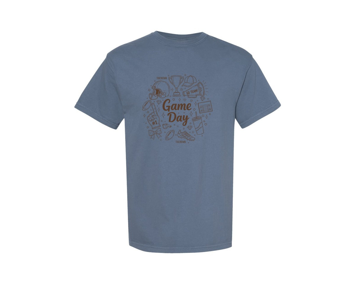 brand:Comfort Colors|color:Blue Jean|Game Day Football Game Day Doodle Graphic T-Shirt