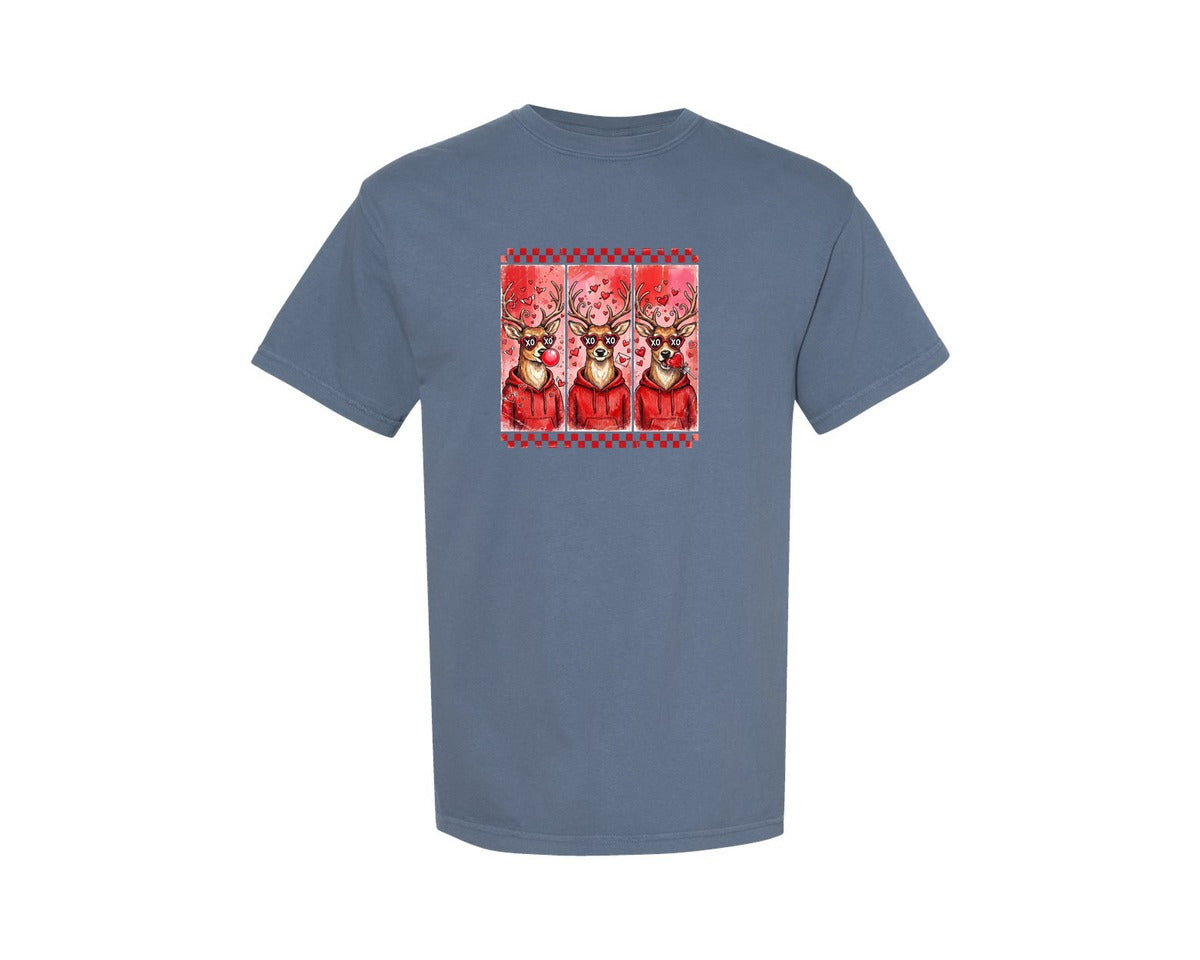 brand:Comfort Colors|color:Blue Jean|Funny Valentines Day Deer Graphic T-Shirt