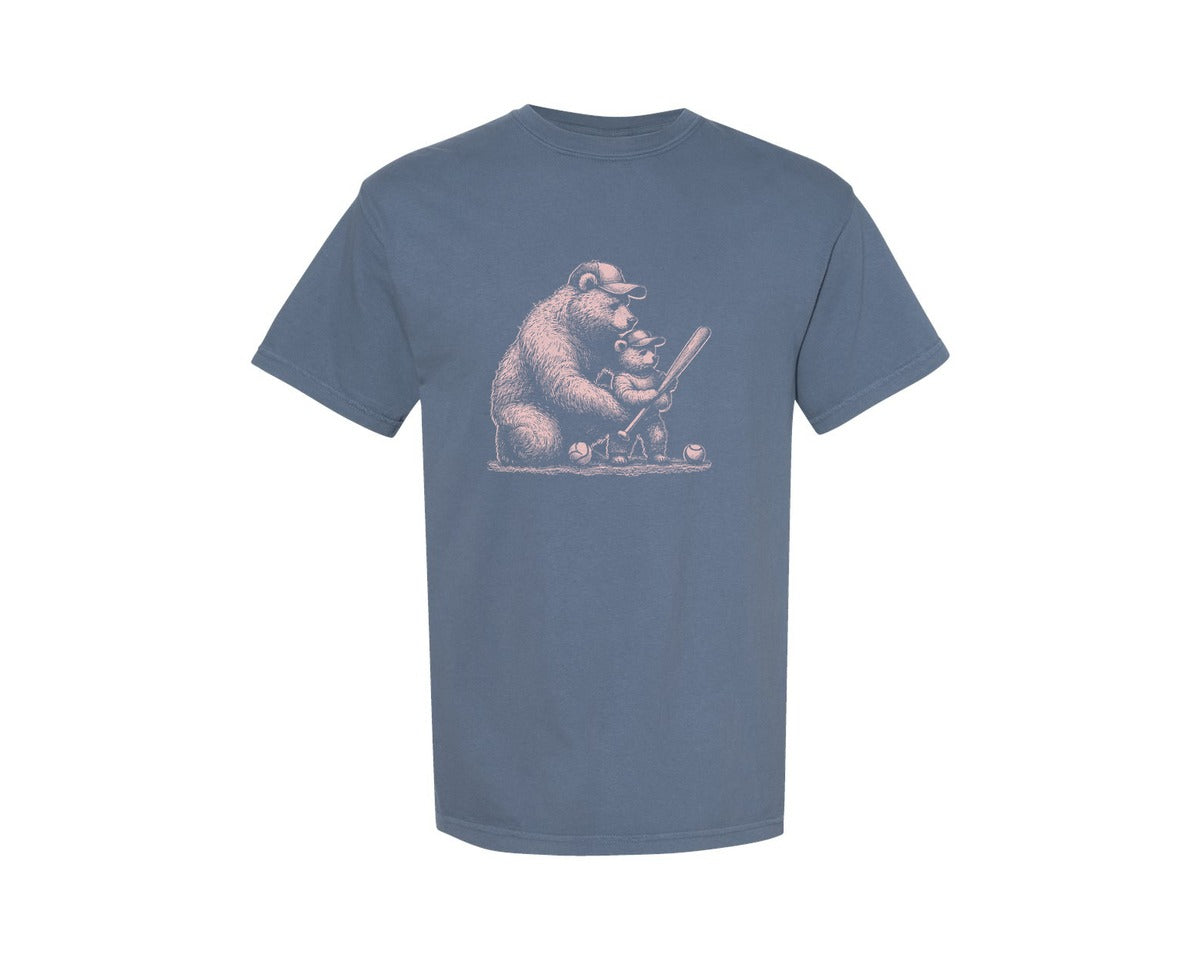 brand:Comfort Colors|color:Blue Jean|Baseball Bear Dad And Son Shirt Graphic T-Shirt