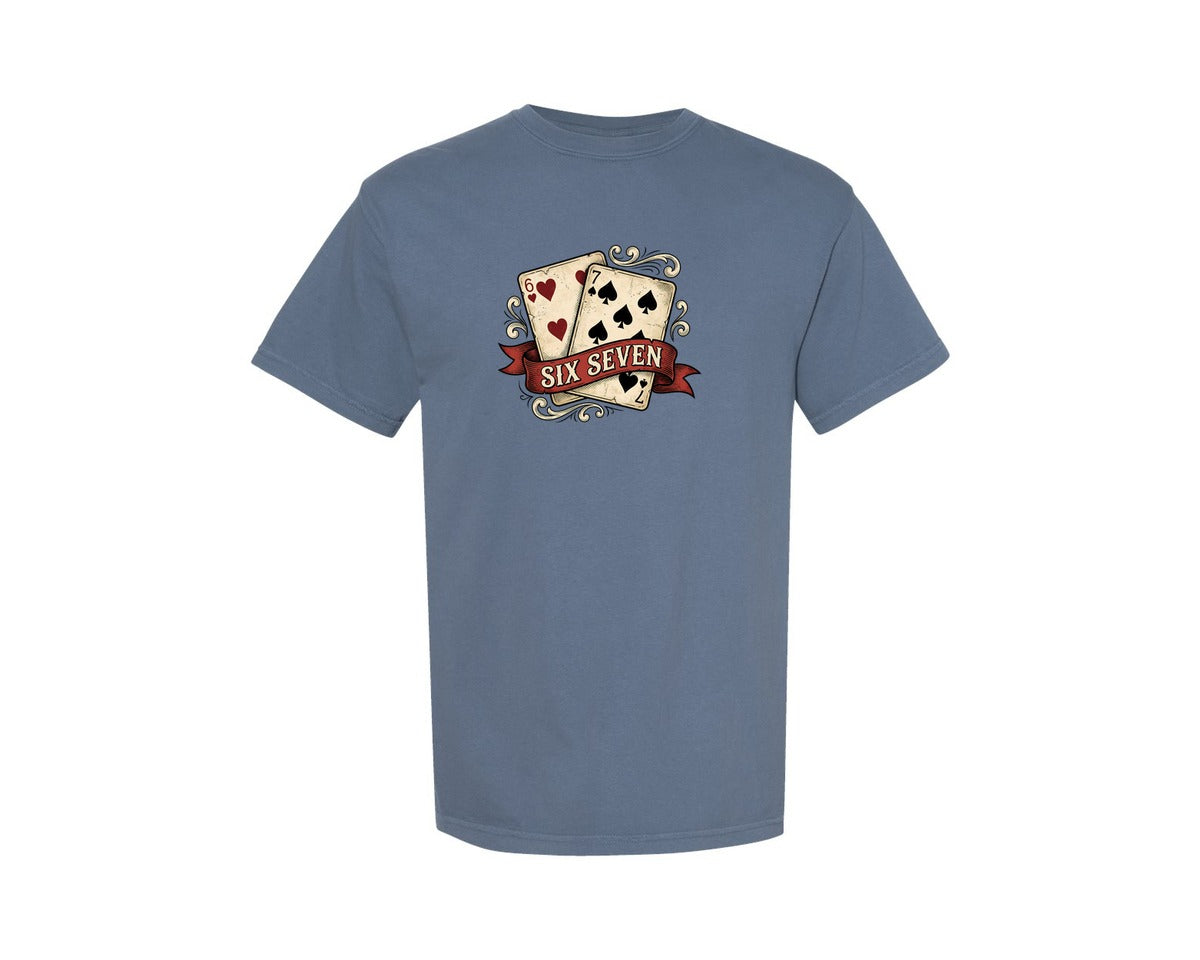 brand:Comfort Colors|color:Blue Jean|Valentine Six Seven 6 7 Viral Meme Card Graphic T-Shirt