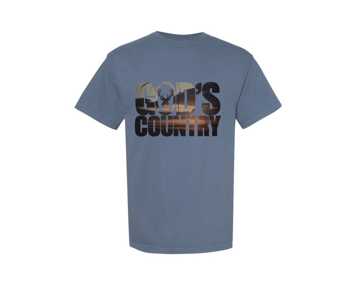 brand:Comfort Colors|color:Blue Jean|Gods Country Rustic Hunting Graphic T-Shirt