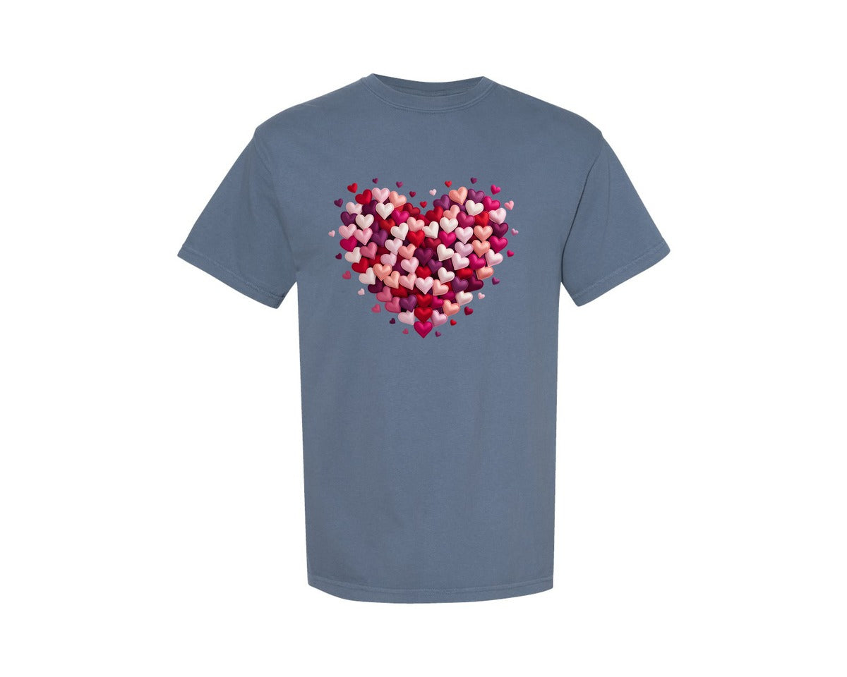 brand:Comfort Colors|color:Blue Jean|Valentine Day Heart Latch Hook Yarn Graphic T-Shirt