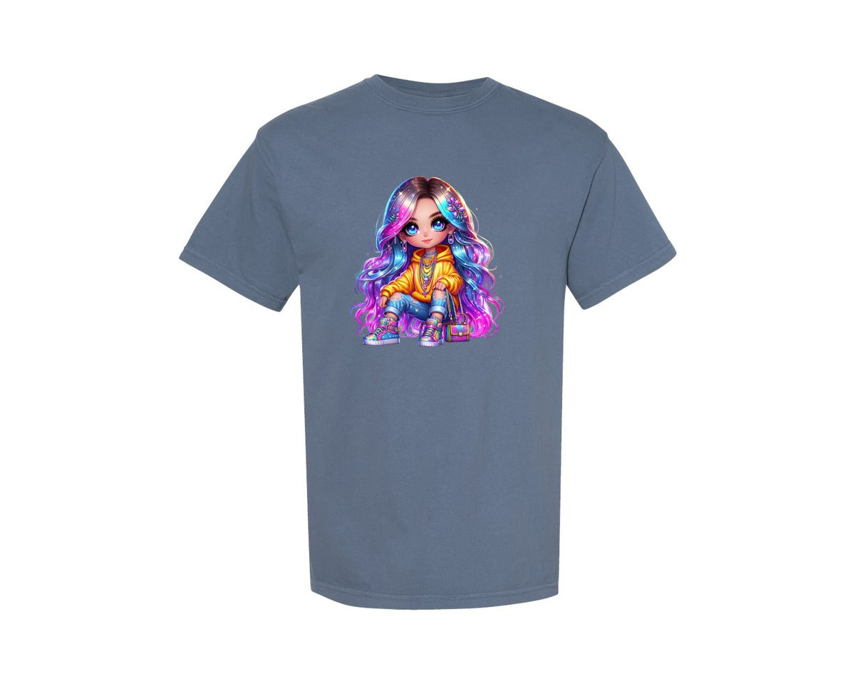 brand:Comfort Colors|color:Blue Jean|Chibi Girl T Shirt Printable Design 6 Graphic T-Shirt