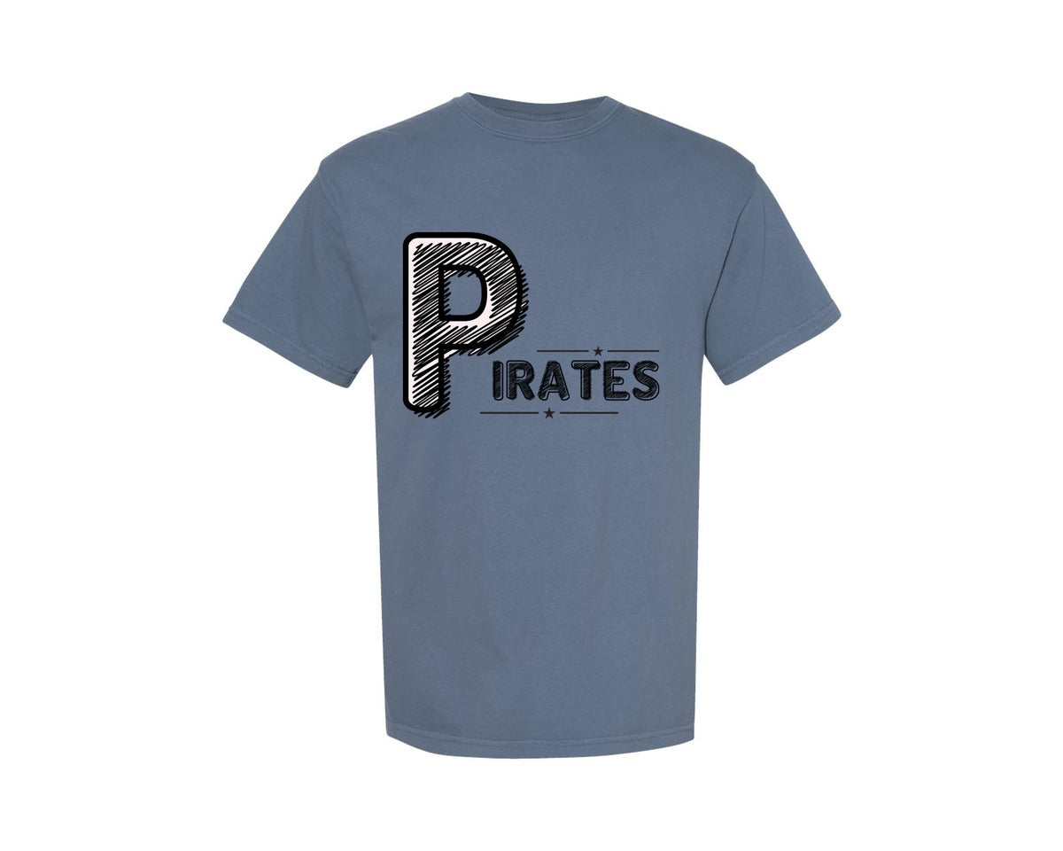 brand:Comfort Colors|color:Blue Jean|Pirates Distressed Pirates Graphic T-Shirt