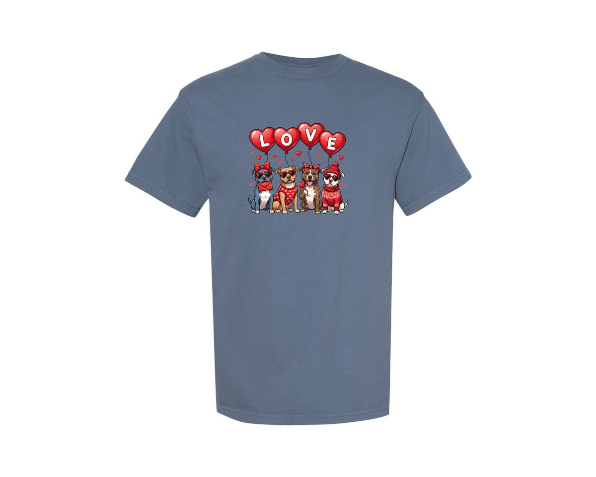brand:Comfort Colors|color:Blue Jean|Cute Valentine Pitbull Dogs Graphic T-Shirt