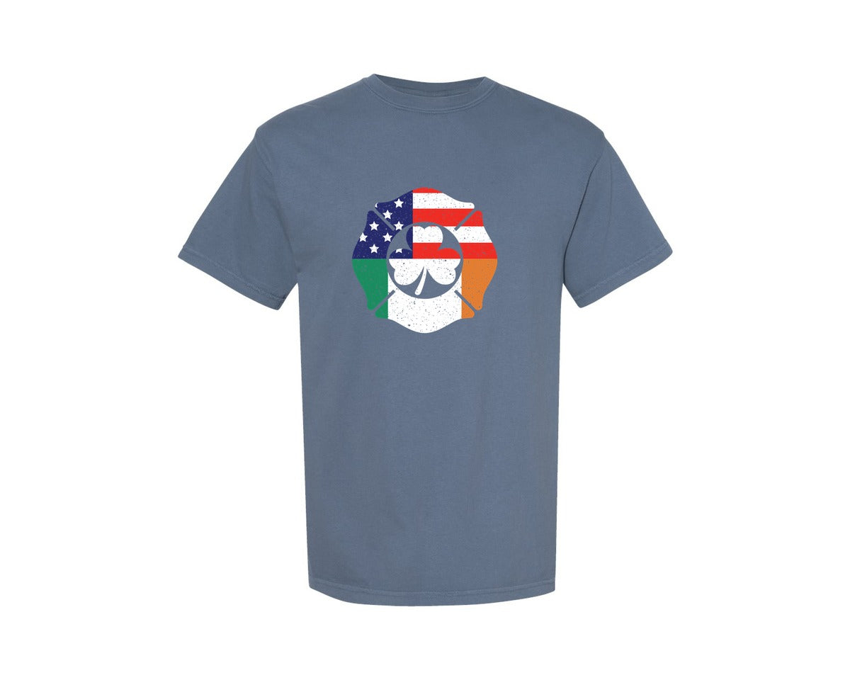 brand:Comfort Colors|color:Blue Jean|Usa Flag Firefighter Maltese Cross Graphic T-Shirt