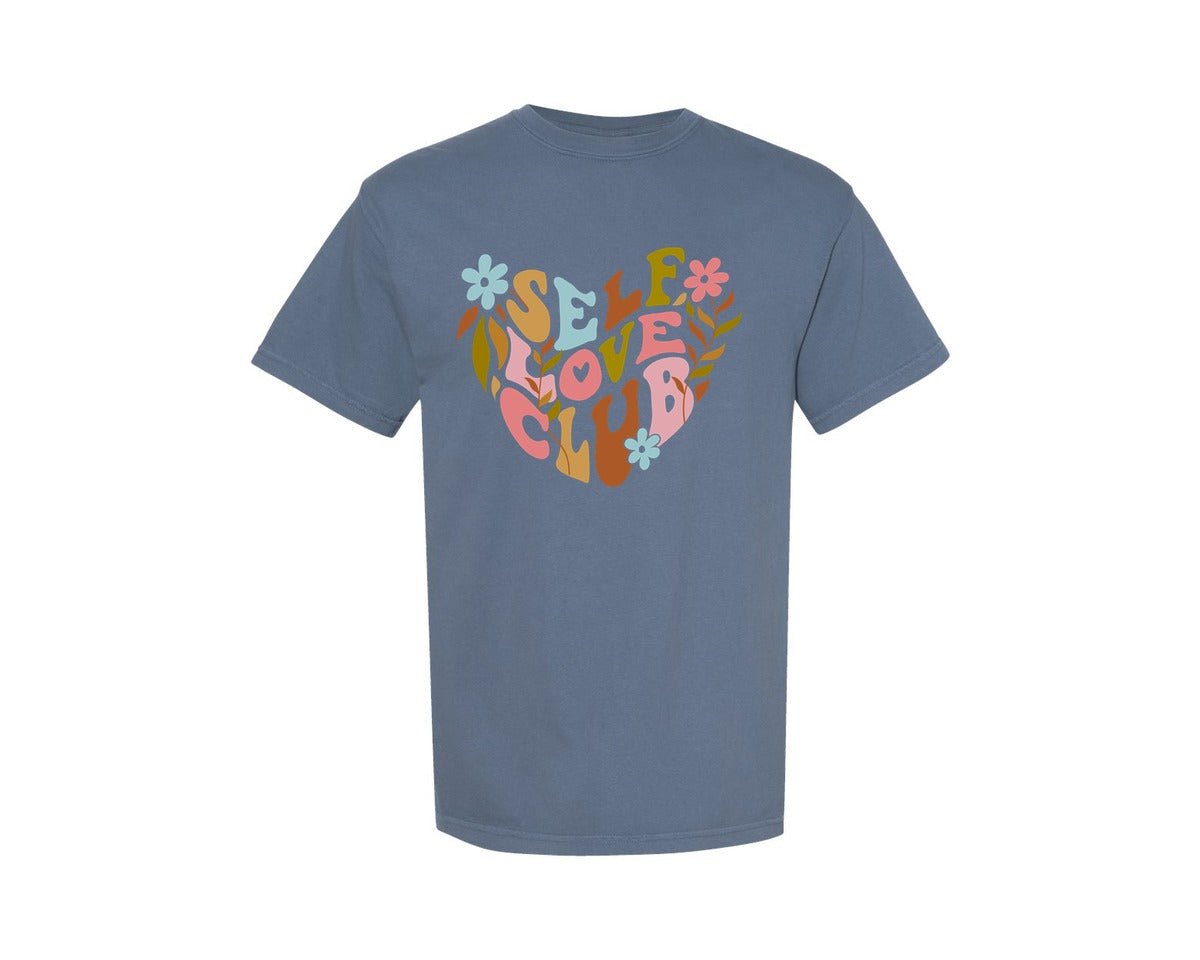 brand:Comfort Colors|color:Blue Jean|Self Love Mental Health Boho Flowers Graphic T-Shirt