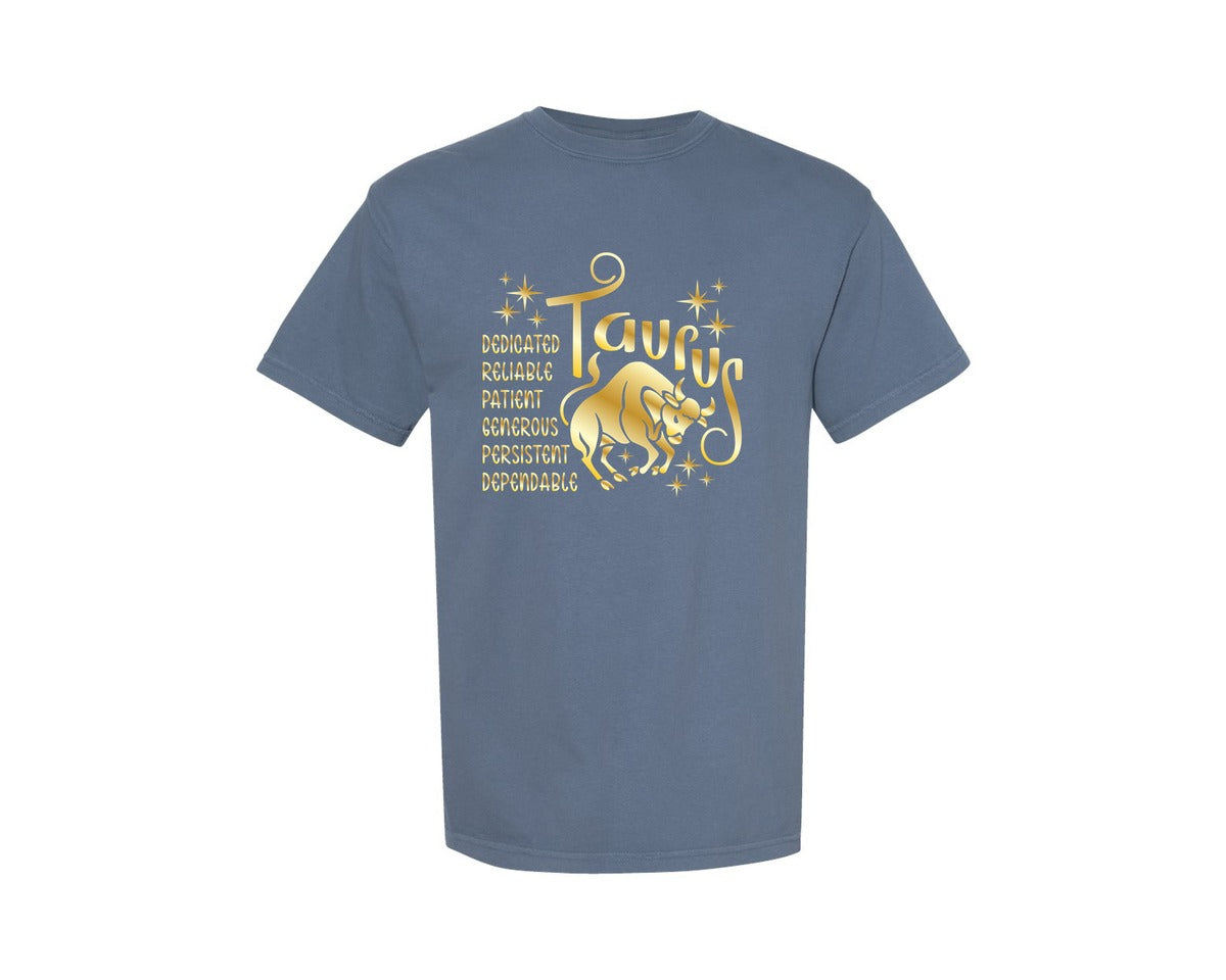 brand:Comfort Colors|color:Blue Jean|Zodiac Taurus Sign Graphic T-Shirt