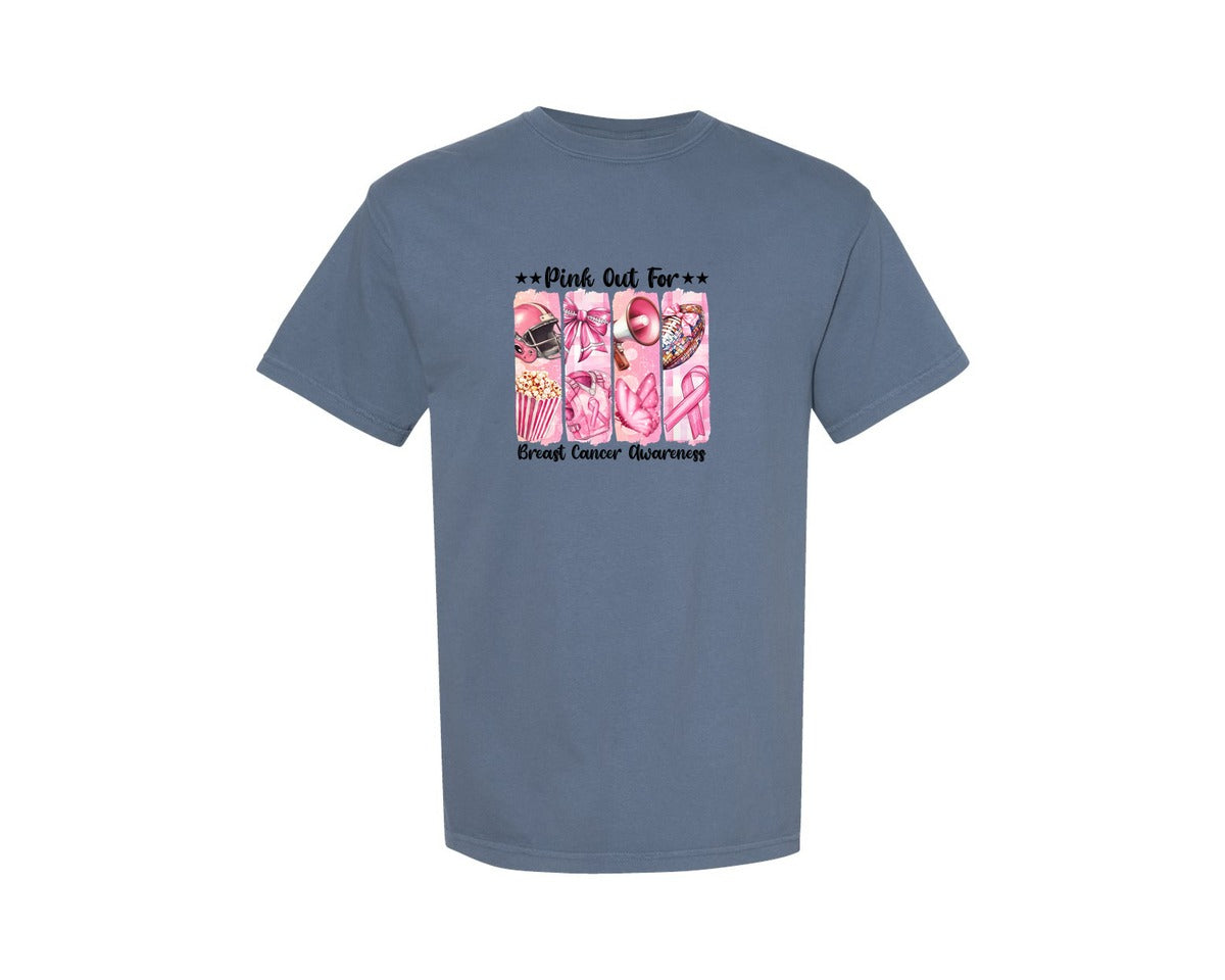 brand:Comfort Colors|color:Blue Jean|Pink Football Breast Cancer Graphic T-Shirt