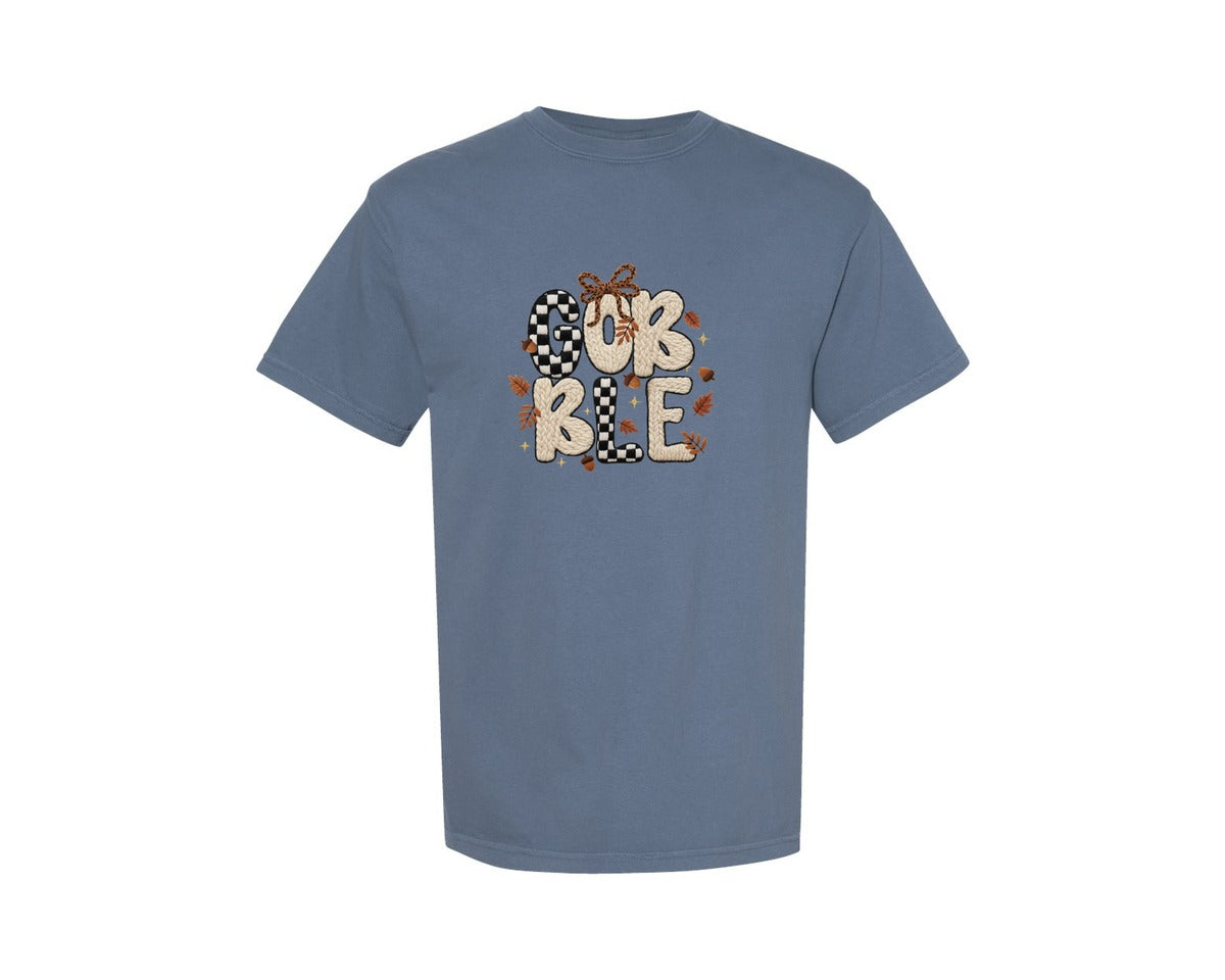 brand:Comfort Colors|color:Blue Jean|Yarn Crochet Gobble Coquette Shirt Graphic T-Shirt