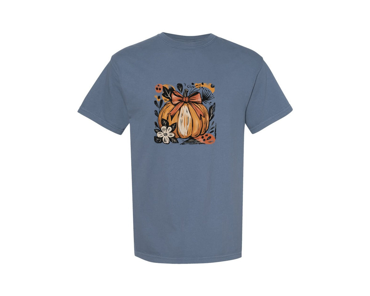 brand:Comfort Colors|color:Blue Jean|Pumpkin Boho Floral Thanksgiving Graphic T-Shirt
