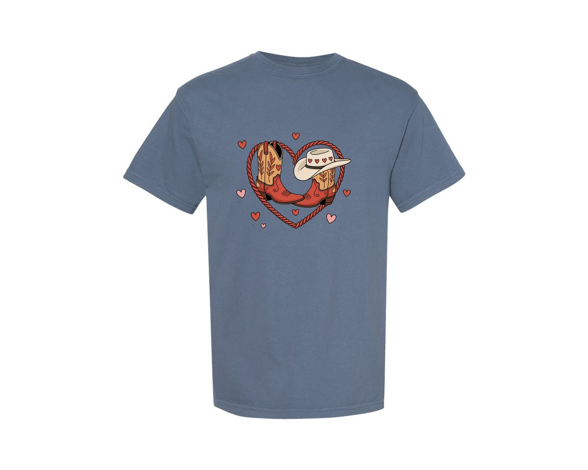 brand:Comfort Colors|color:Blue Jean|Howdy Valentine Coquette Valentine Graphic T-Shirt