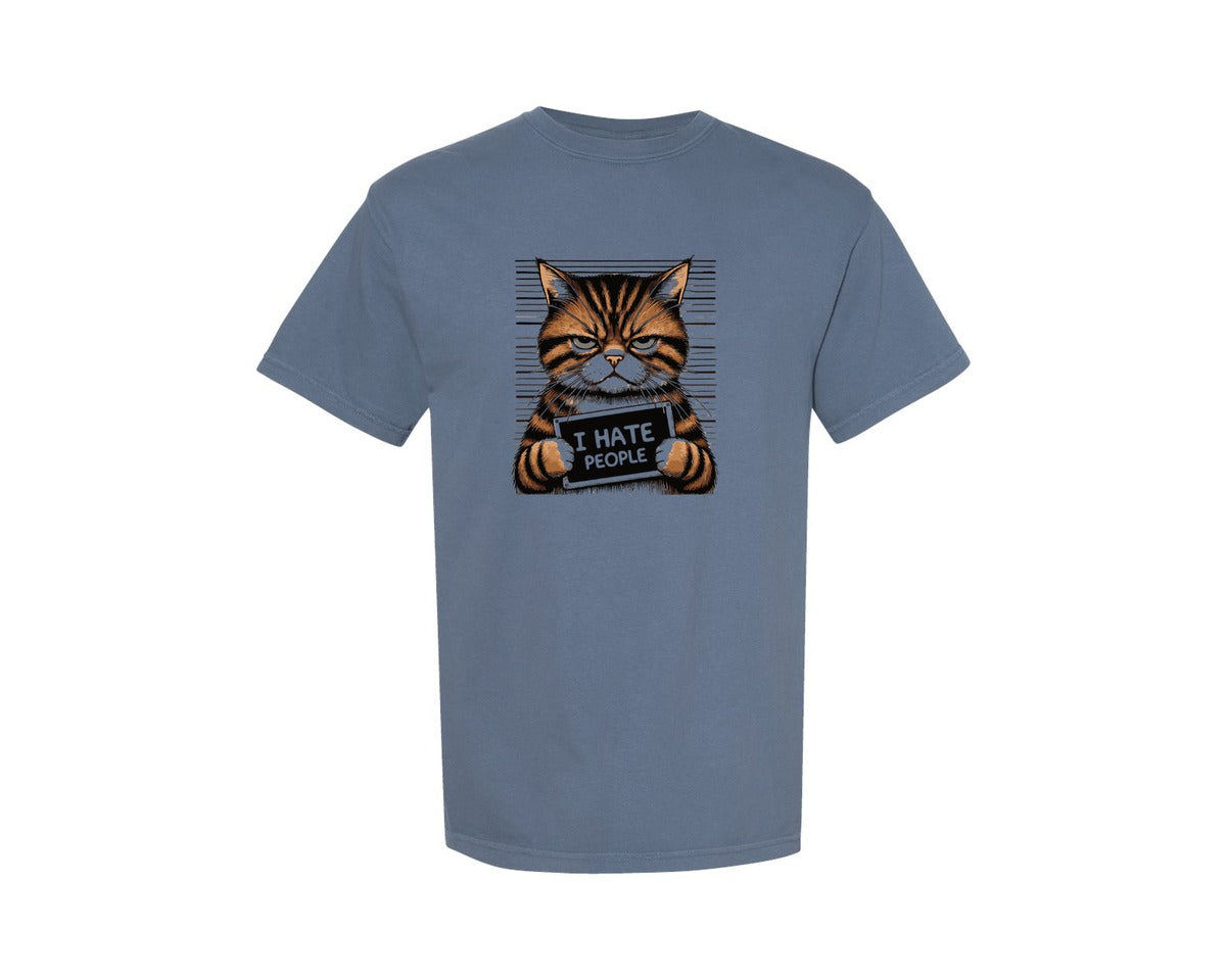 brand:Comfort Colors|color:Blue Jean|I Hate People Funny Cat Funny Mugs Graphic T-Shirt