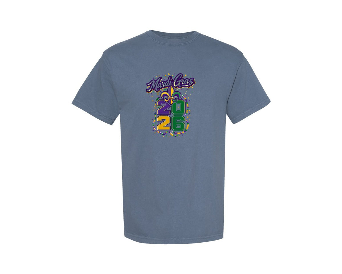 brand:Comfort Colors|color:Blue Jean|Mardi Gras Mardi Gras 2026 3 Graphic T-Shirt