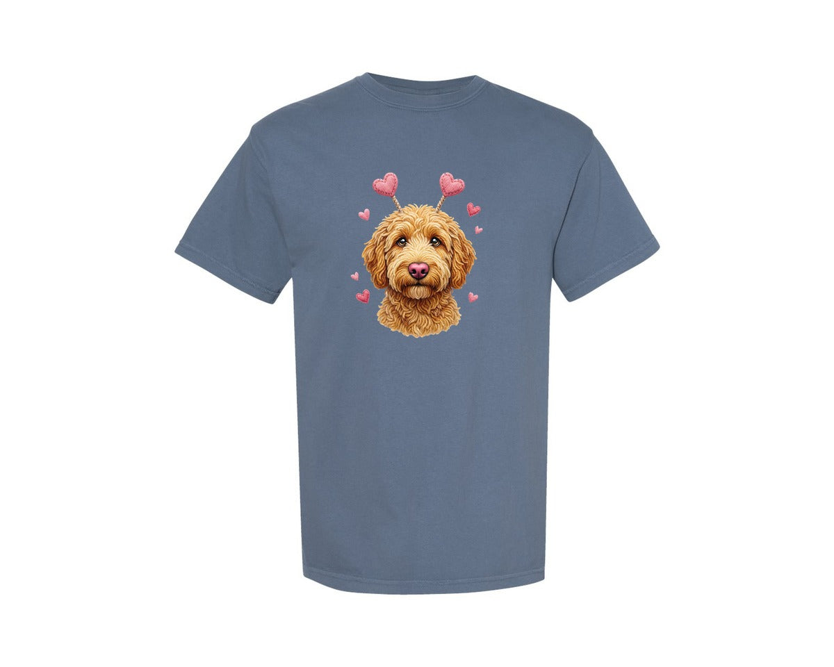 brand:Comfort Colors|color:Blue Jean|Cute Valentine Doodle Dog Graphic T-Shirt