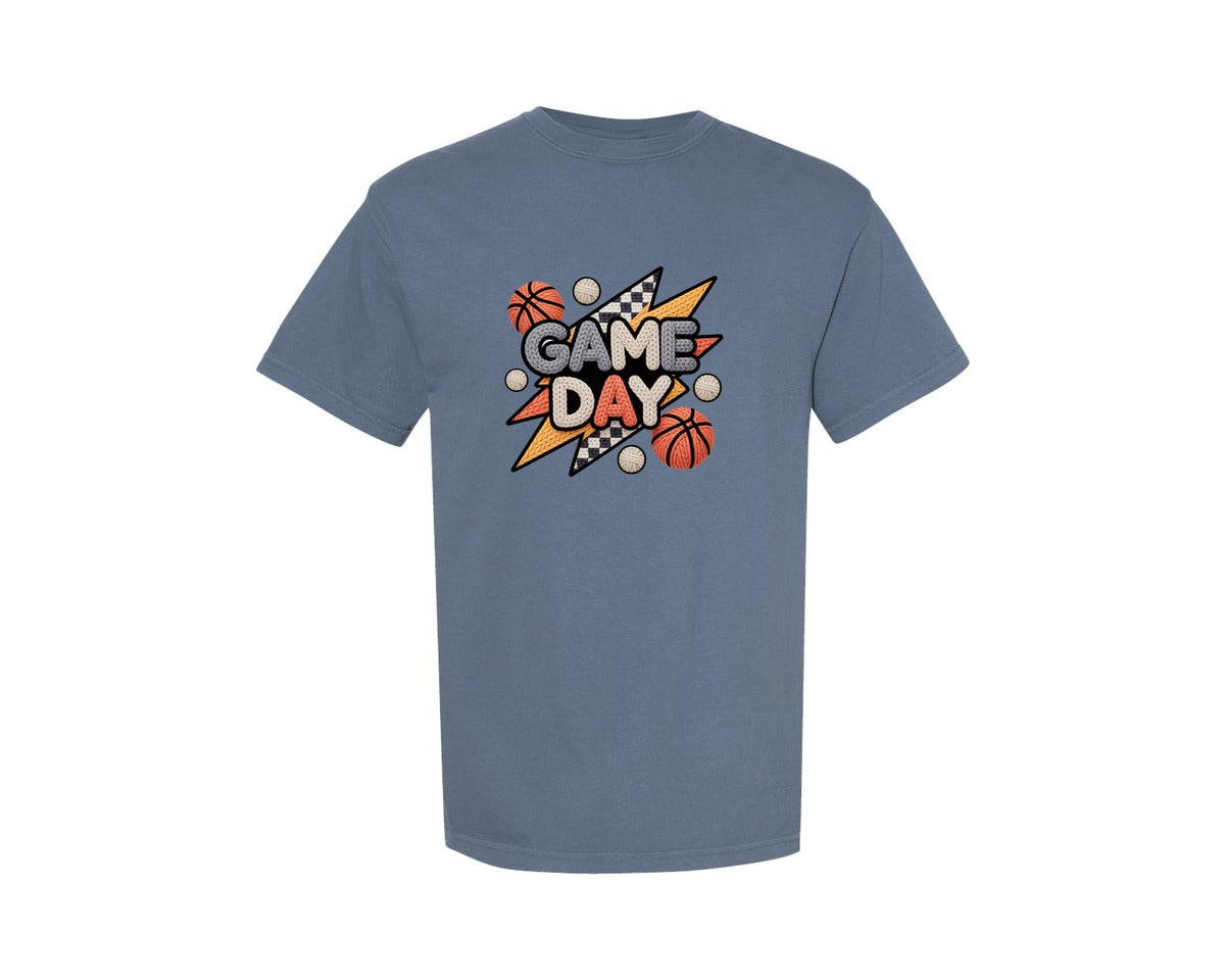 brand:Comfort Colors|color:Blue Jean|Faux Yarn Game Day Basketball Game Graphic T-Shirt