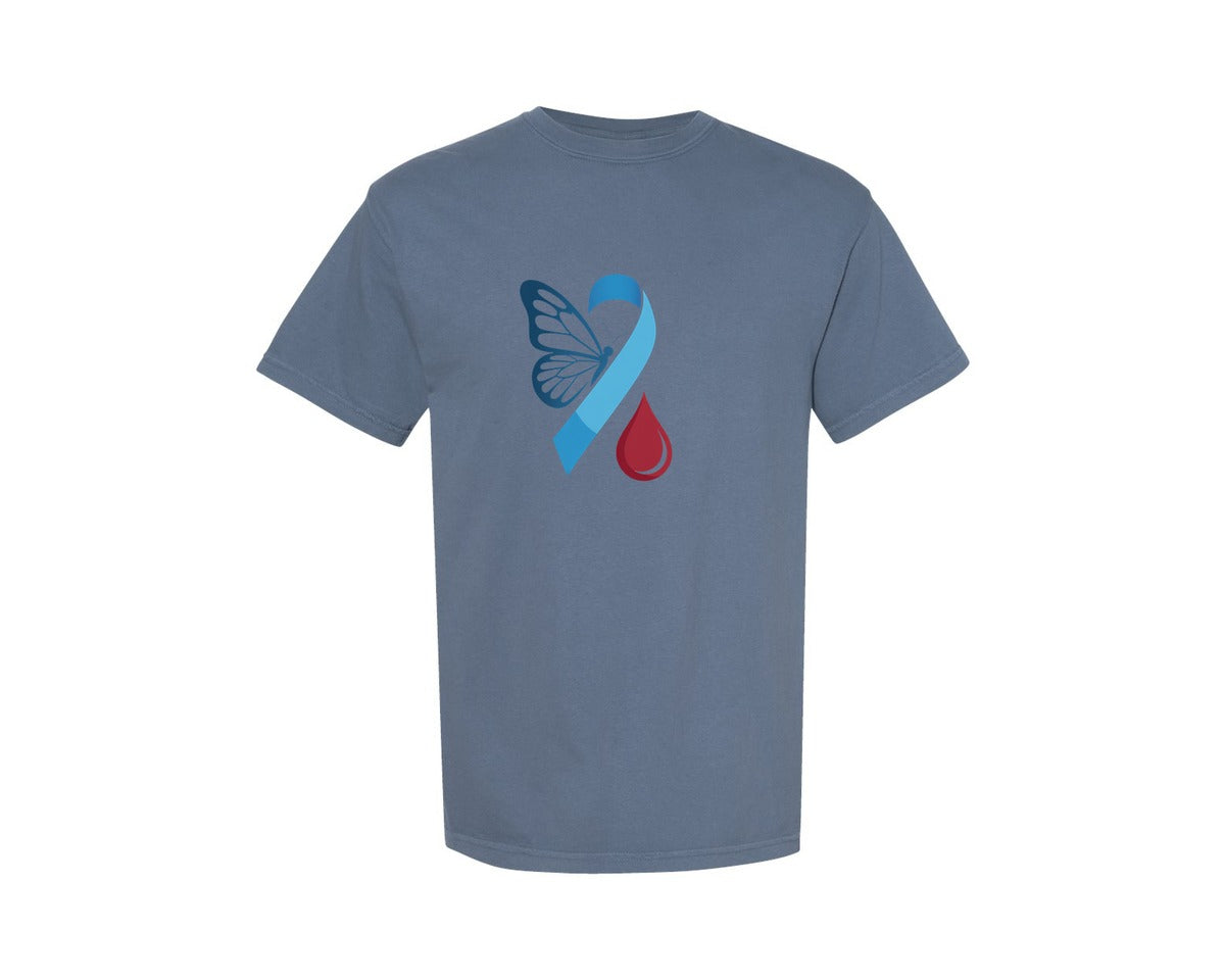 brand:Comfort Colors|color:Blue Jean|Butterfly Diabetes Awareness Ribbon Graphic T-Shirt