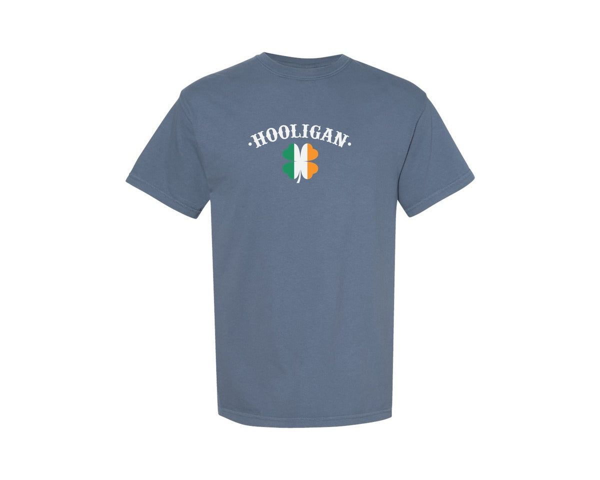 brand:Comfort Colors|color:Blue Jean|Hooligan St Patricks Day Irish Shamrock Graphic T-Shirt
