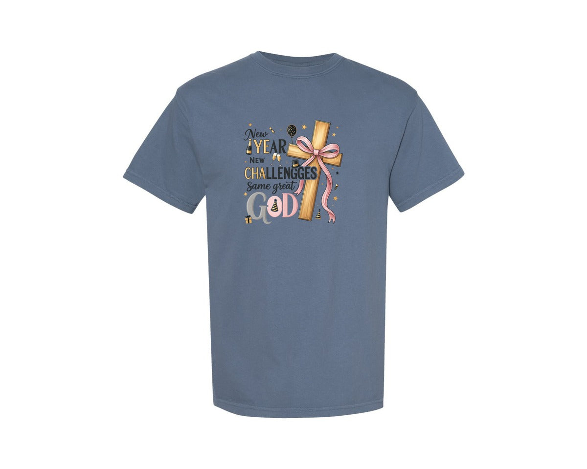 brand:Comfort Colors|color:Blue Jean|New Year Same God Christian Graphic T-Shirt