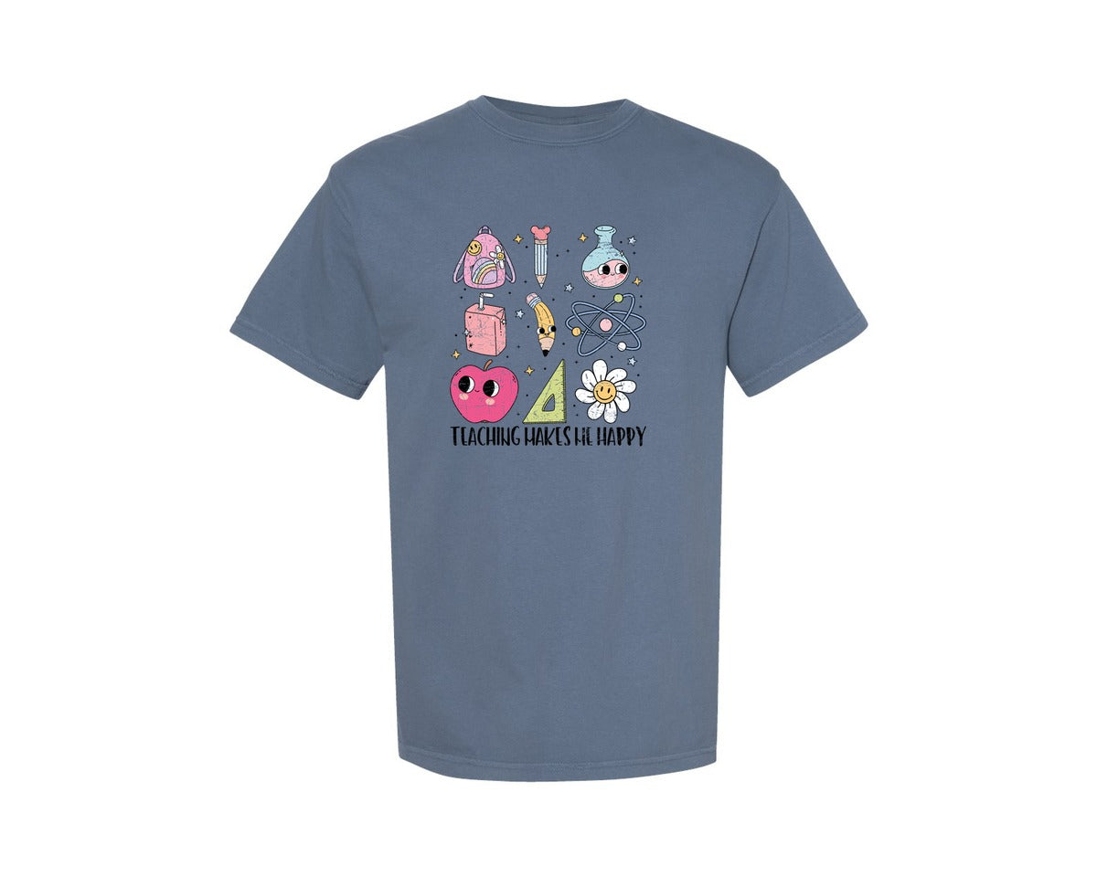 brand:Comfort Colors|color:Blue Jean|Groovy Teacher 18 Graphic T-Shirt